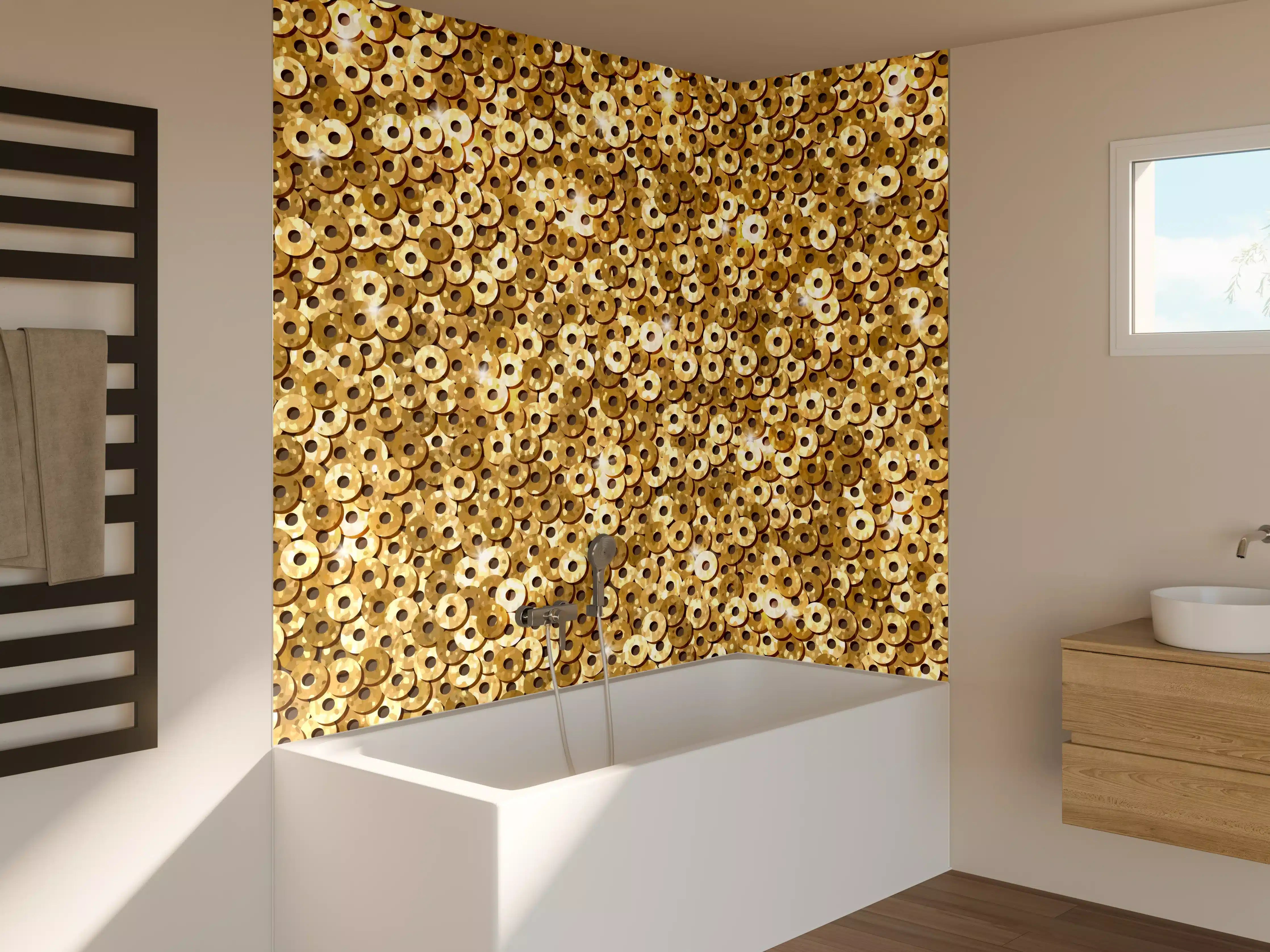 Badewannen-Rückwand - Goldenes Pailletten-Muster