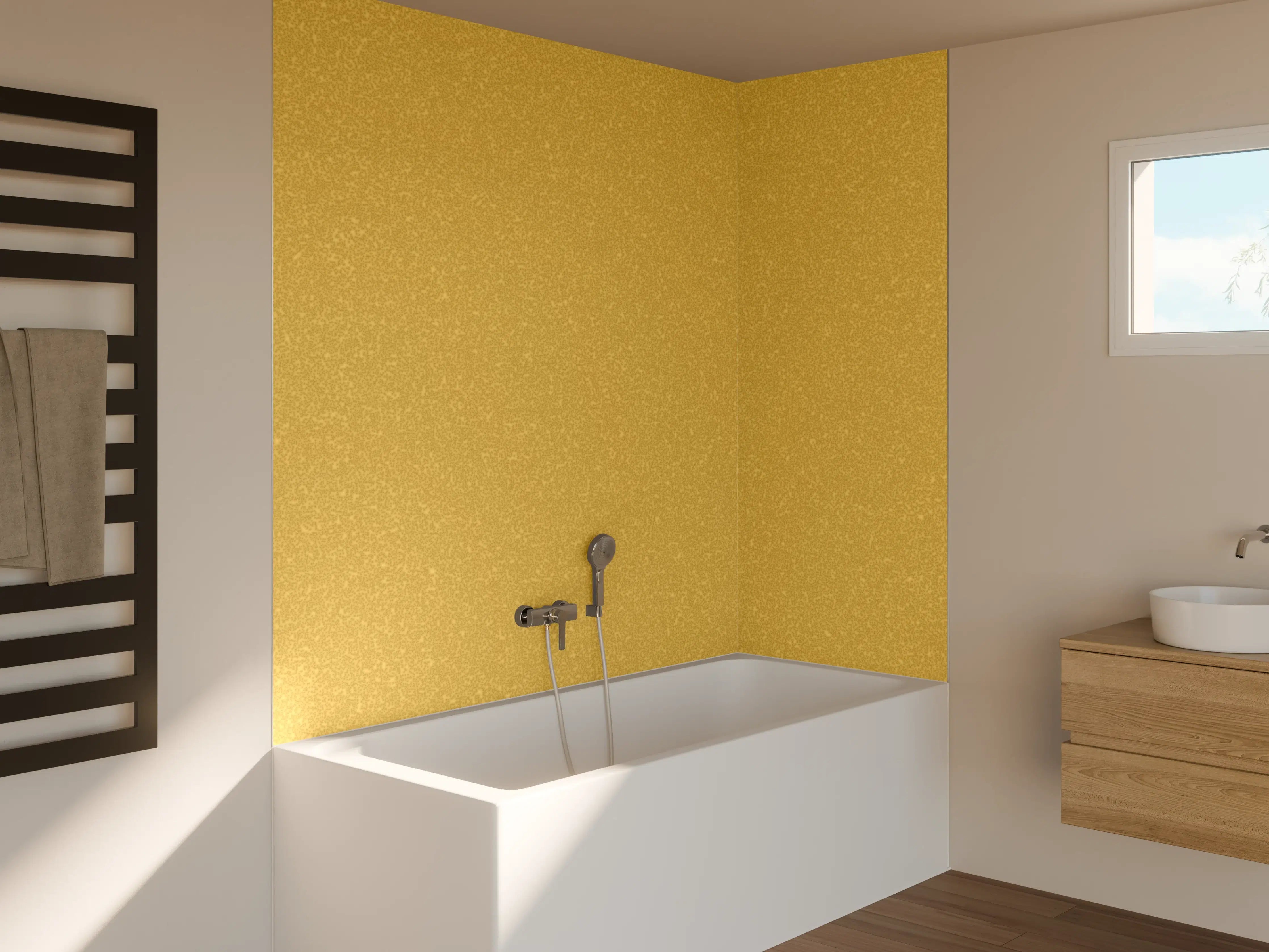 Badewannen-Rückwand - Goldenes Wandmuster - Narzissen Farbe