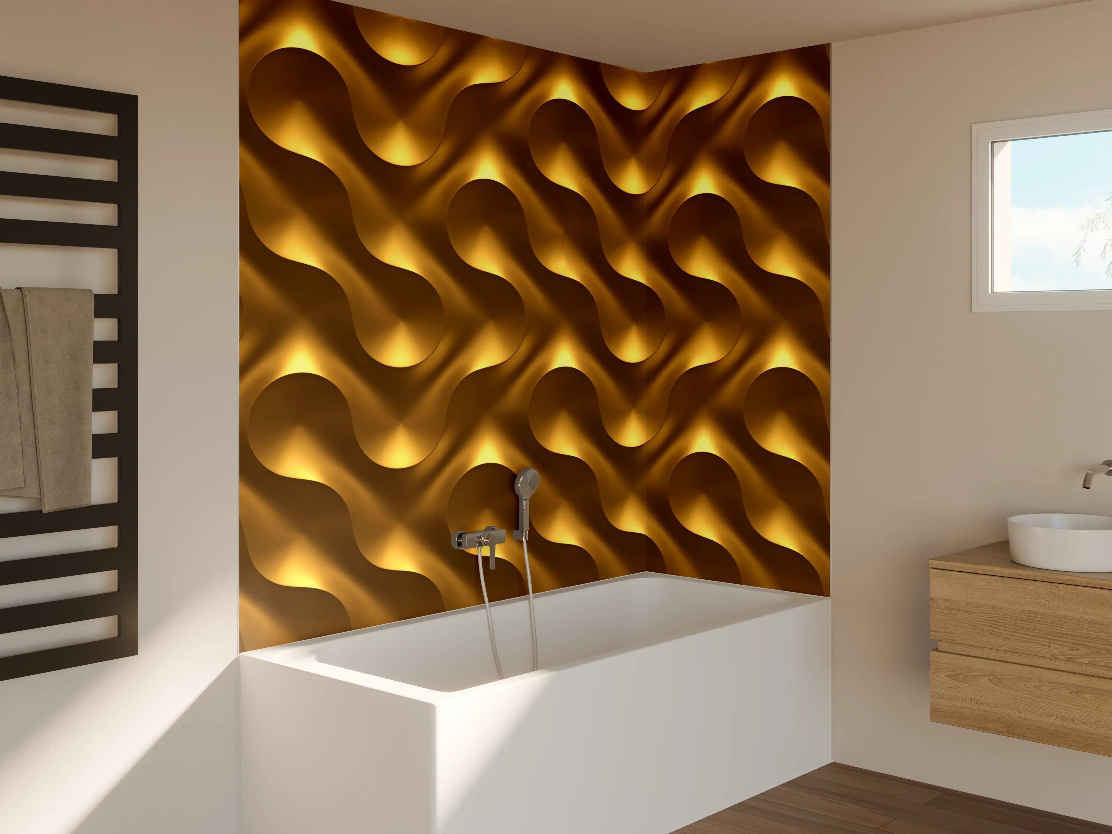 Badewannen-Rückwand - Goldenes Wellen Muster