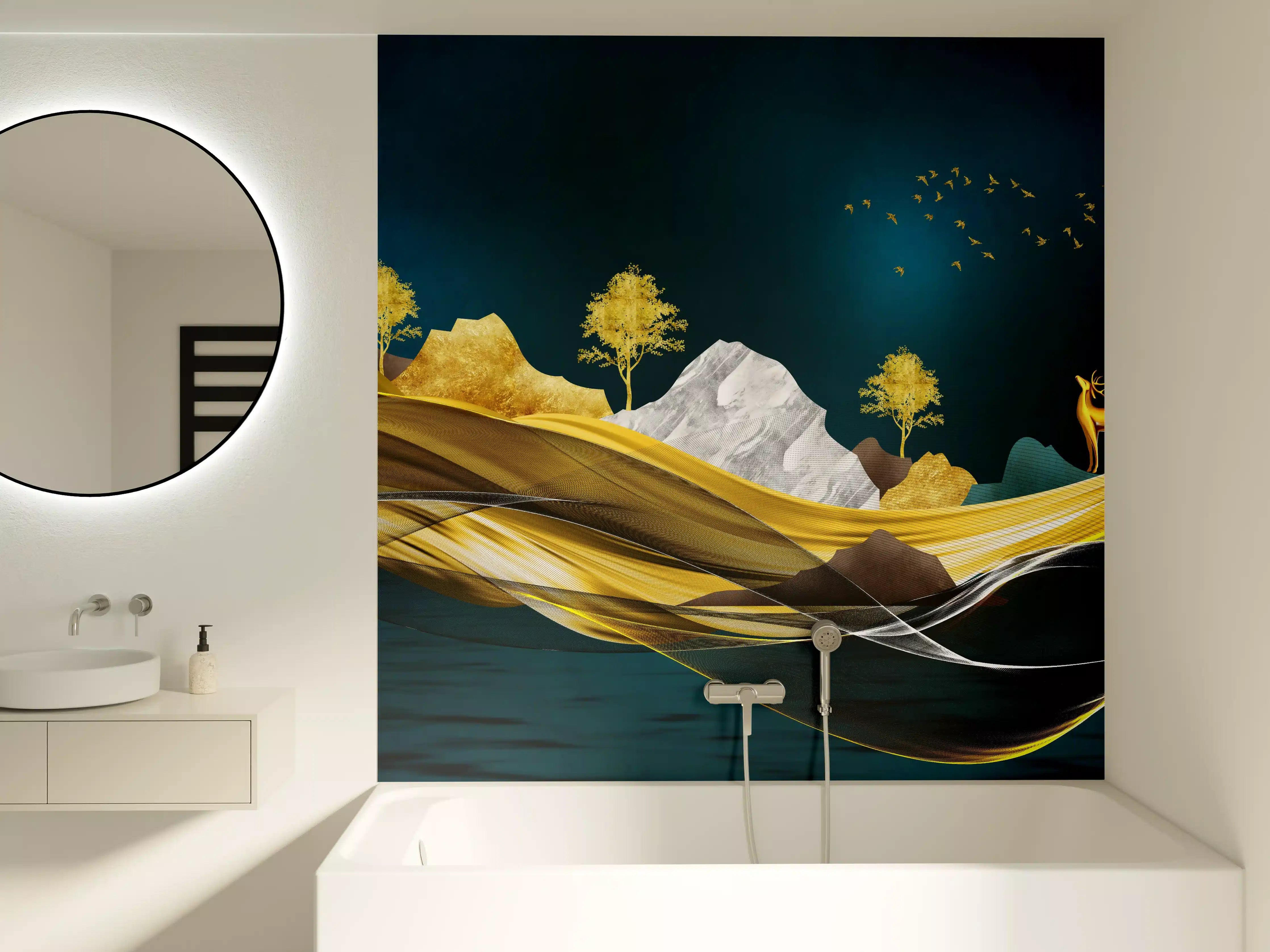 Badewannen-Rückwand - Goldenes Wellendesign - 3D 