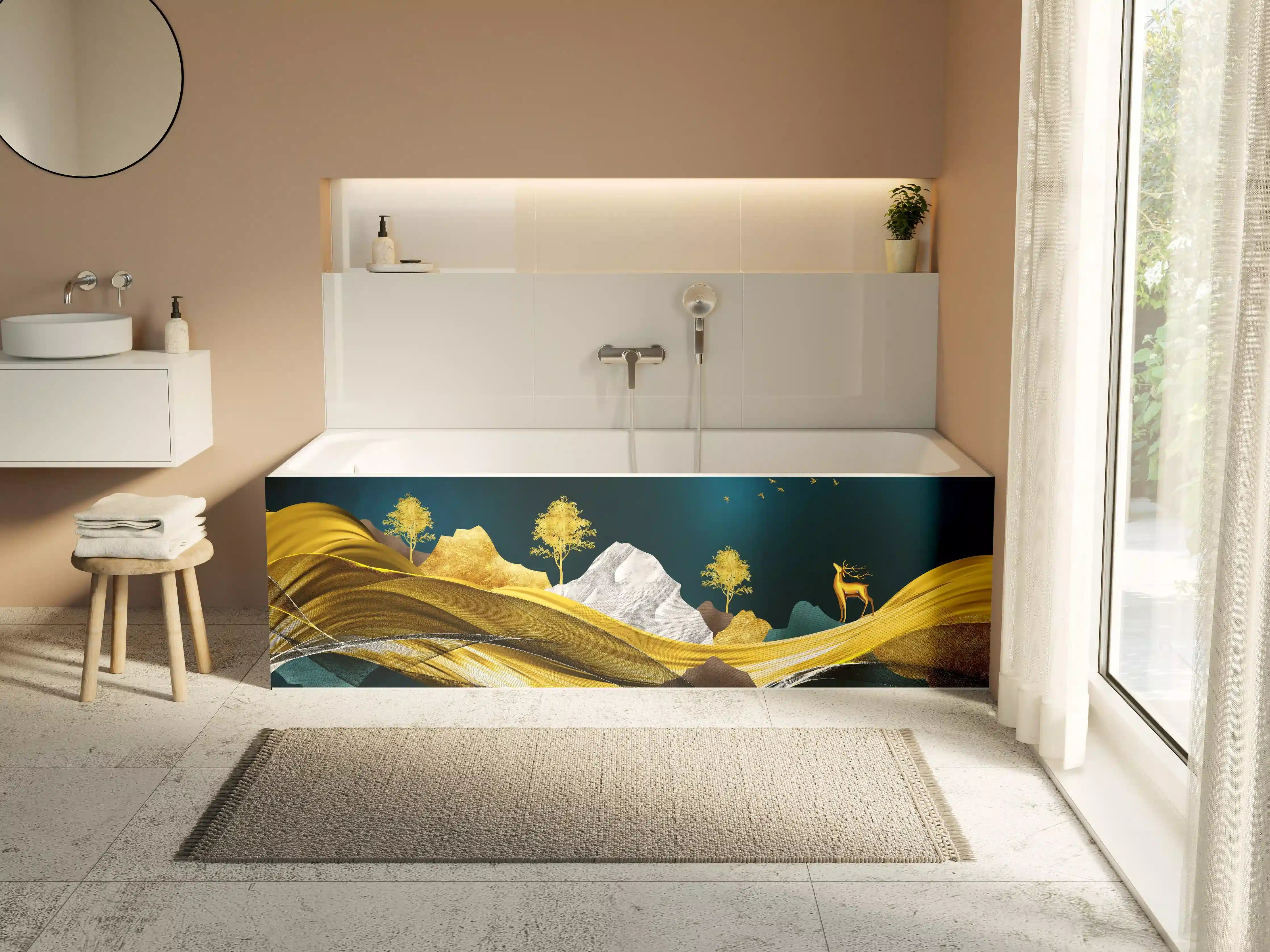 Badewannen-Rückwand - Goldenes Wellendesign - 3D 