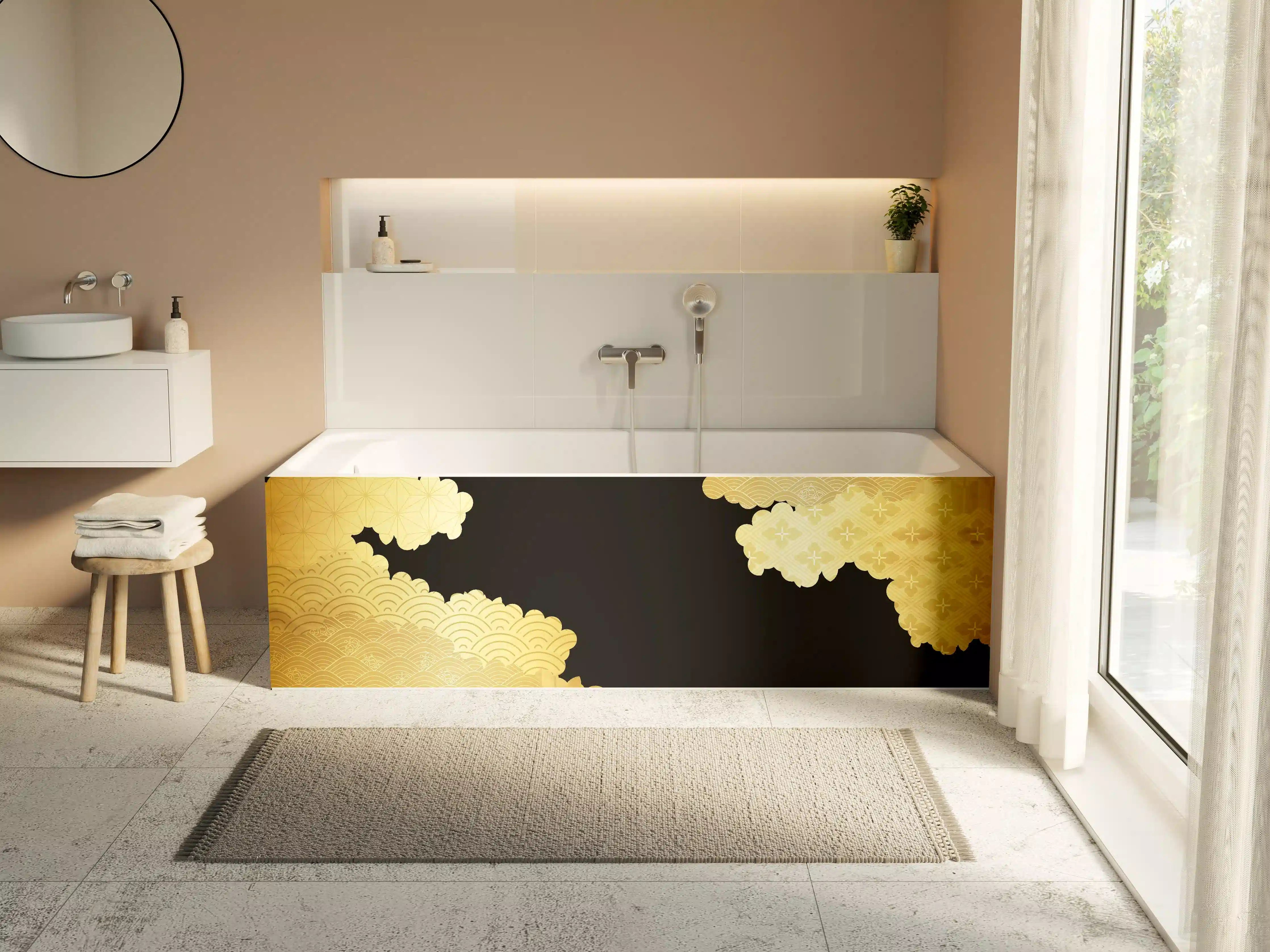 Badewannen-Rückwand - Goldenes Wolkendesign Muster