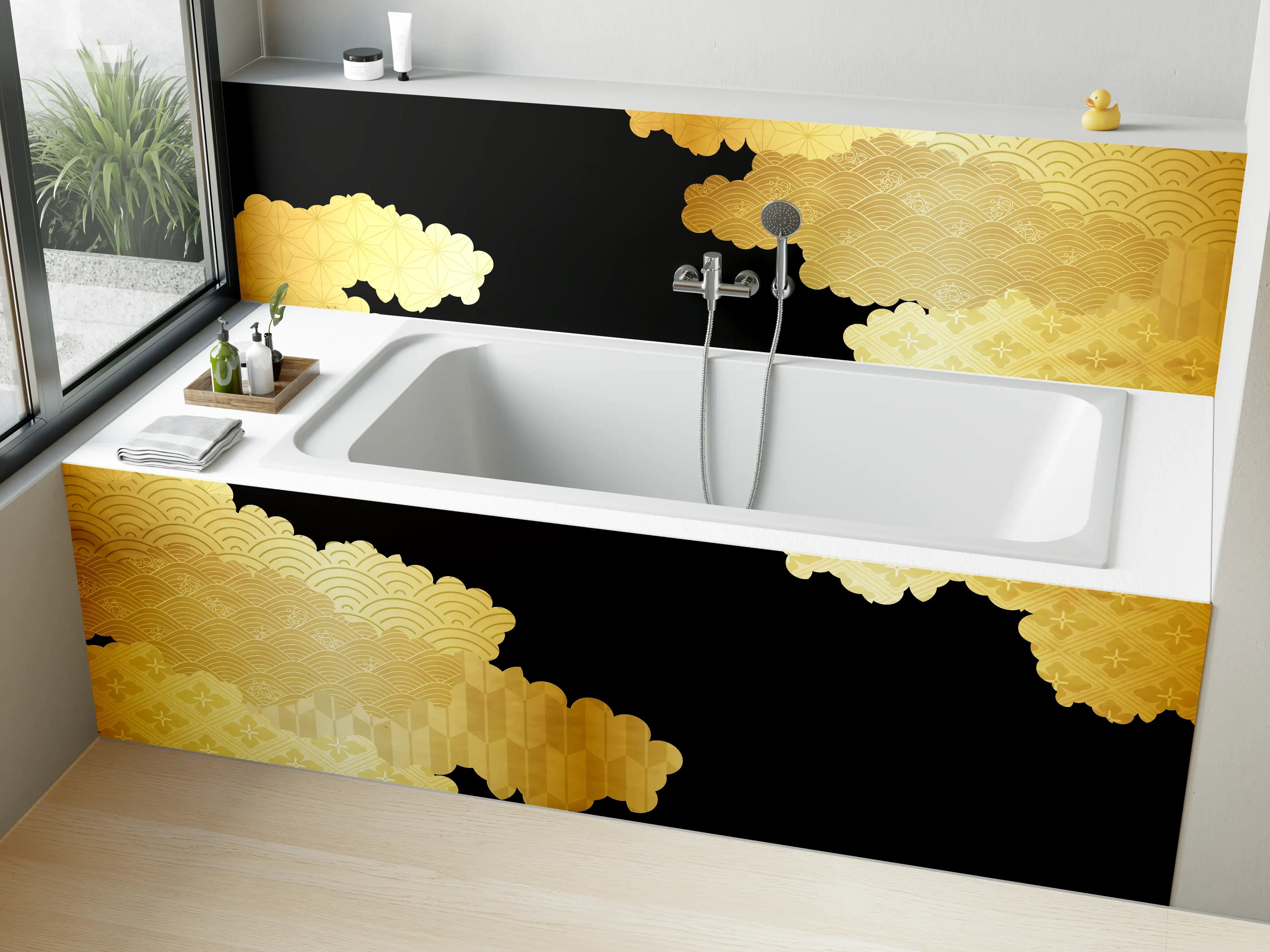 Badewannen-Rückwand - Goldenes Wolkendesign Muster