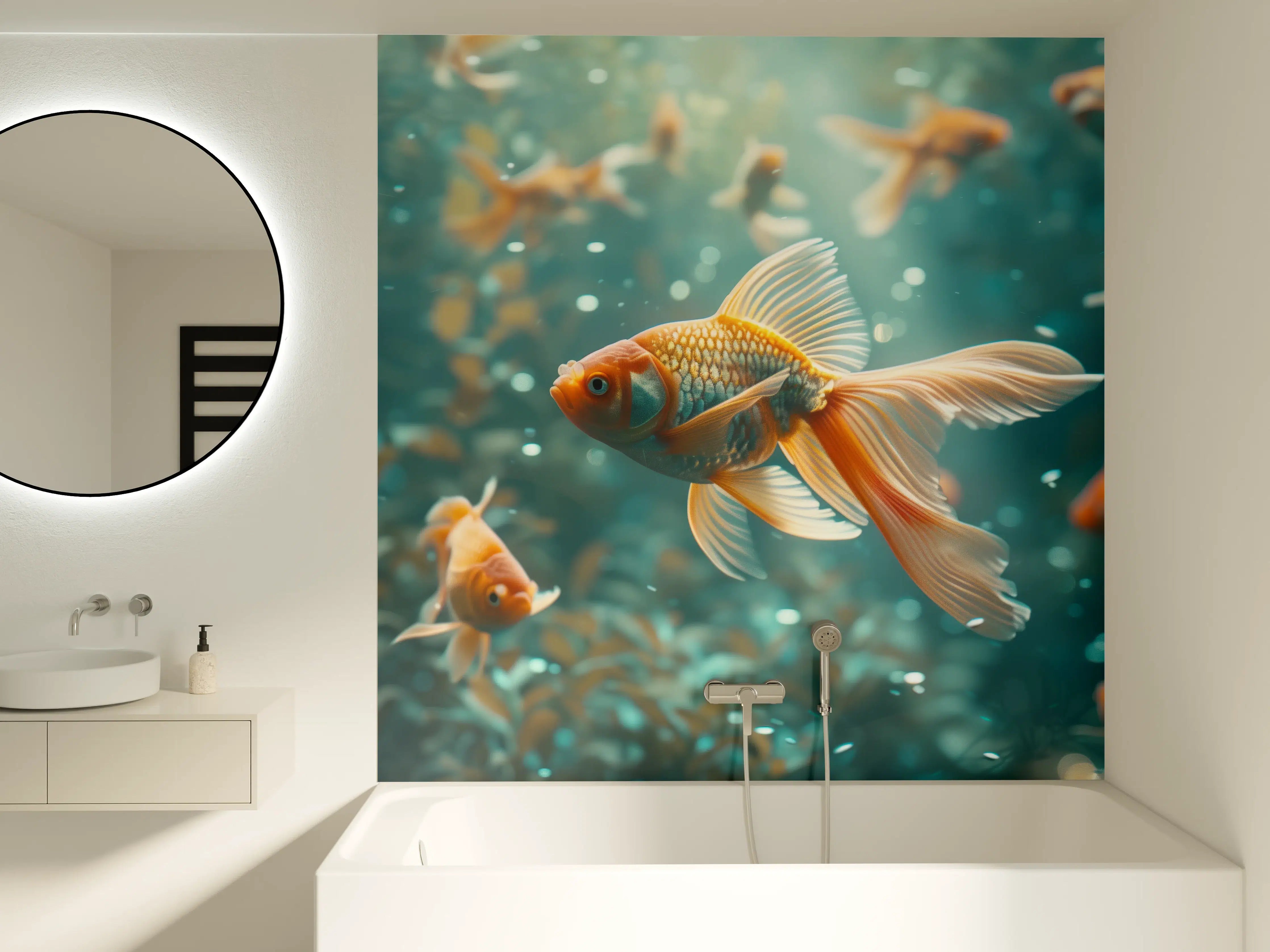Badewannen-Rückwand - Goldfische Türkis-Orange