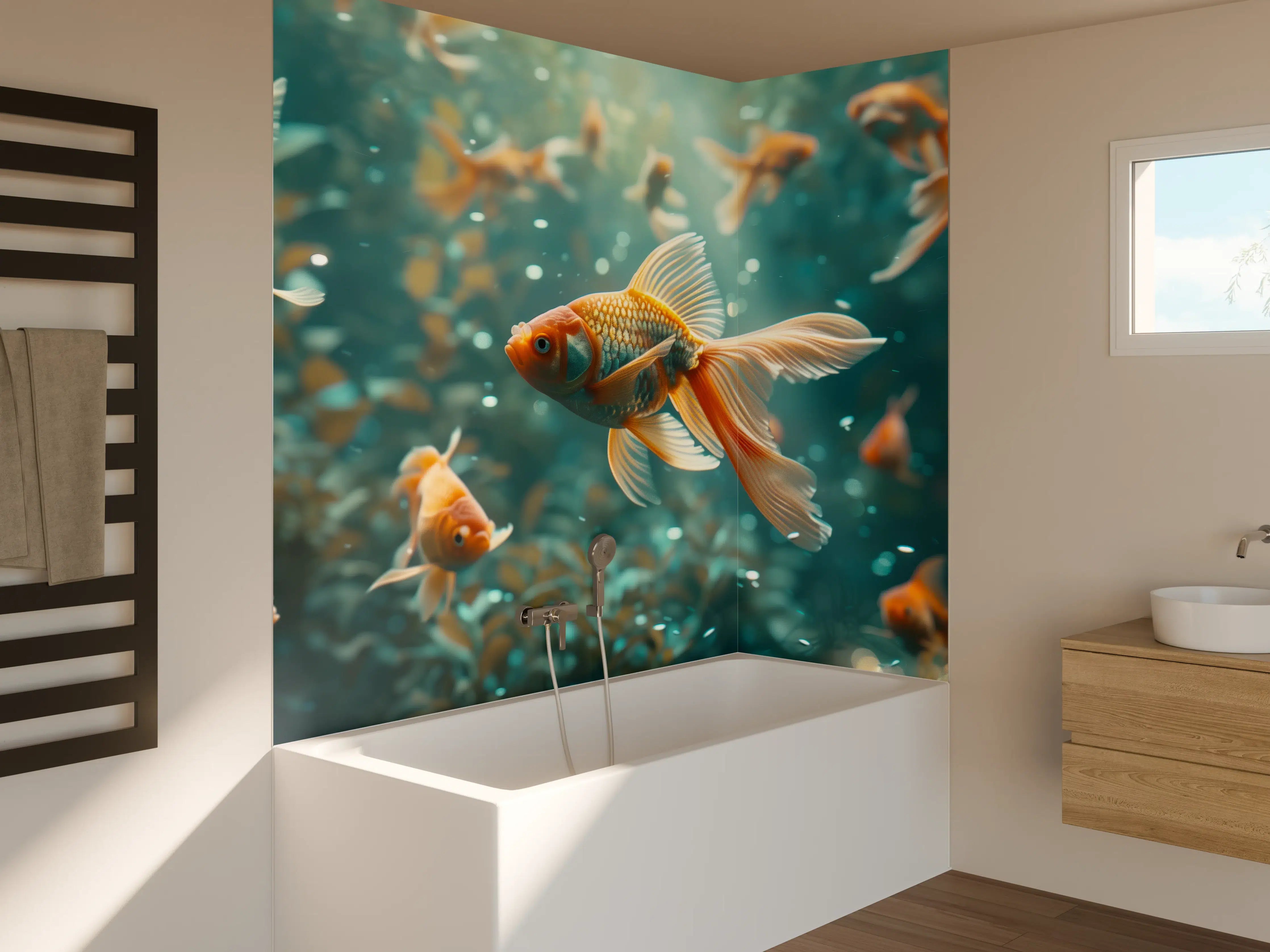 Badewannen-Rückwand - Goldfische Türkis-Orange