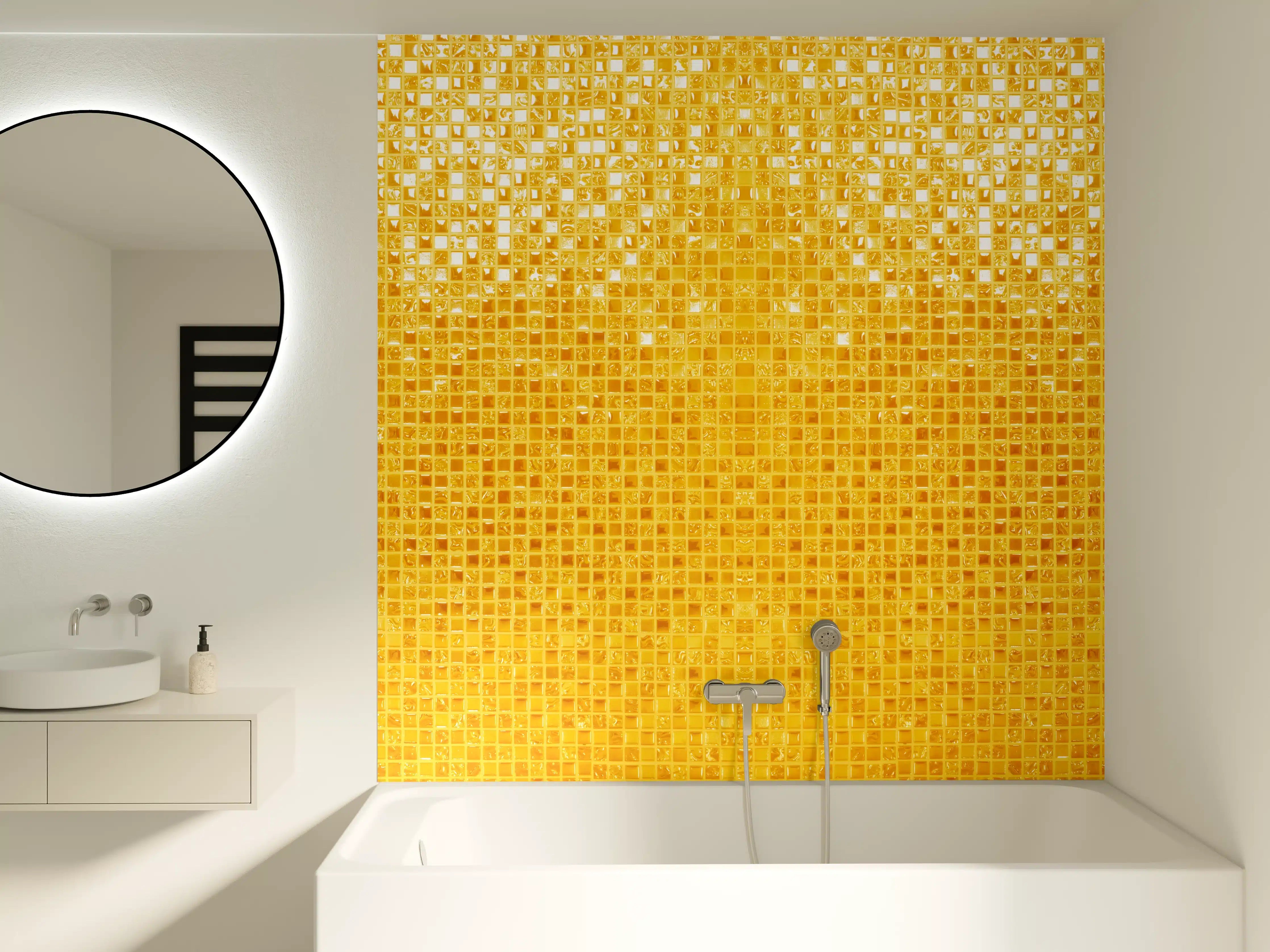 Badewannen-Rückwand - Goldgelbe Mosaikfliesen