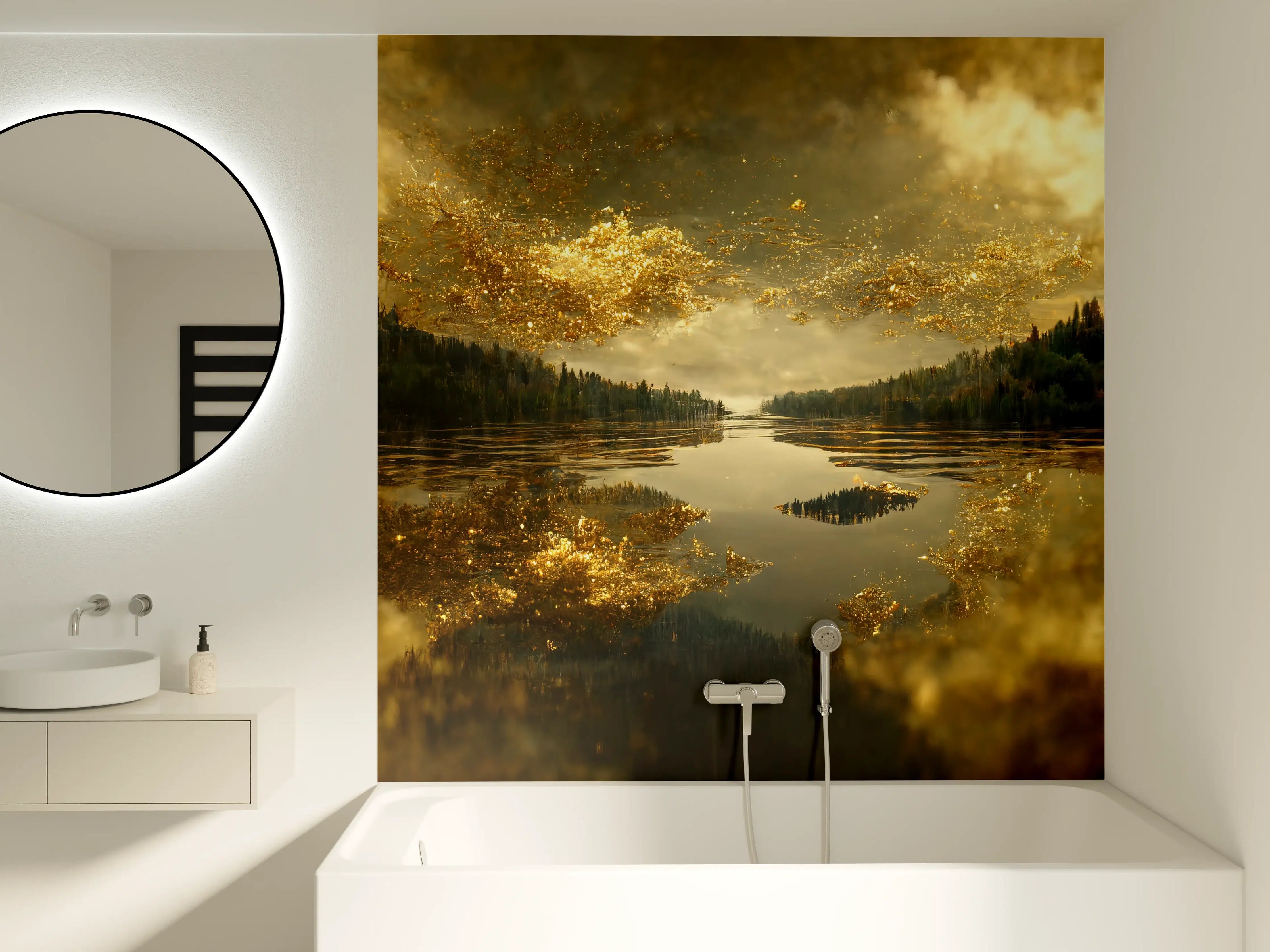 Badewannen-Rückwand - Goldstaub über Fluss