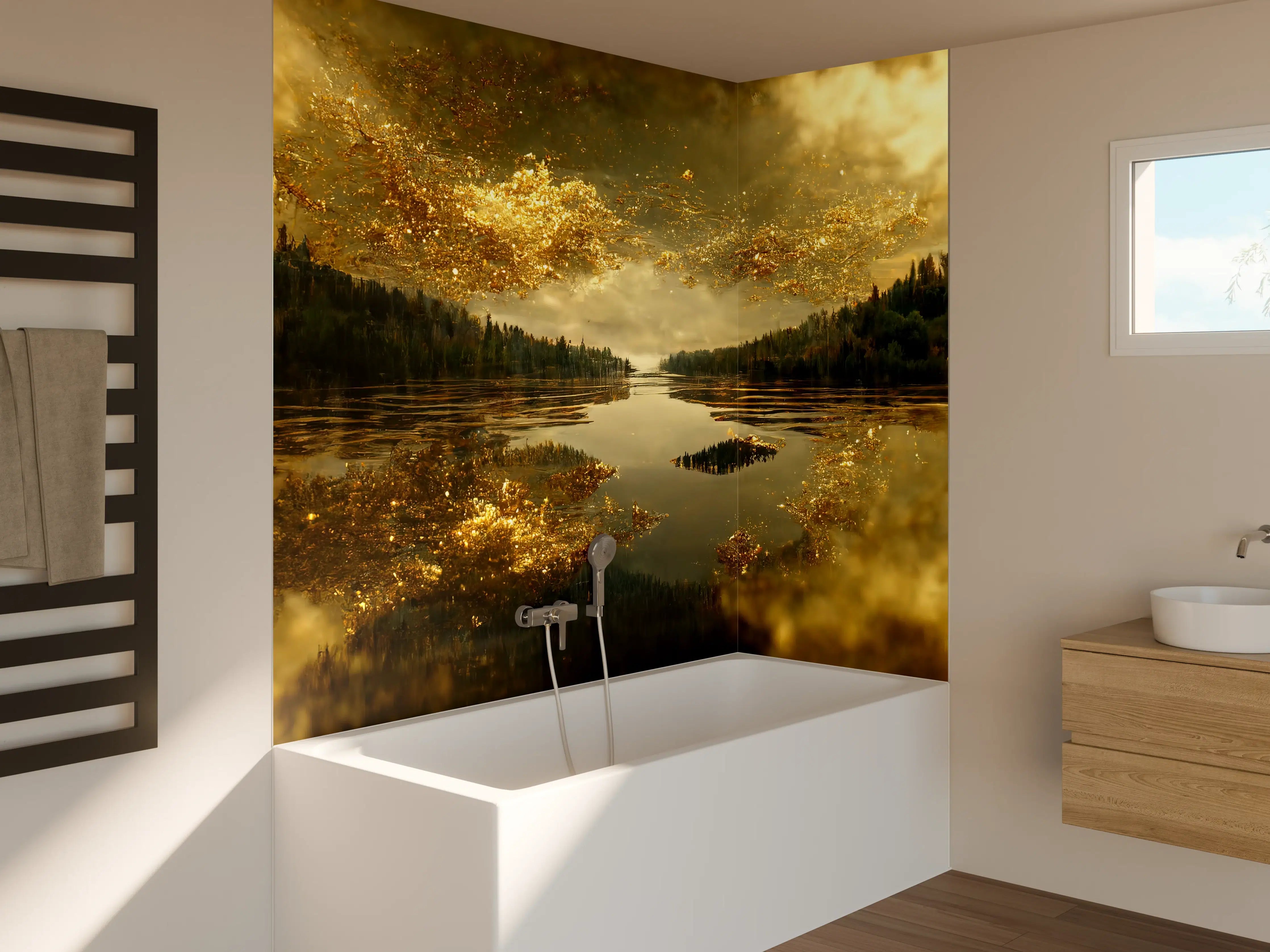 Badewannen-Rückwand - Goldstaub über Fluss