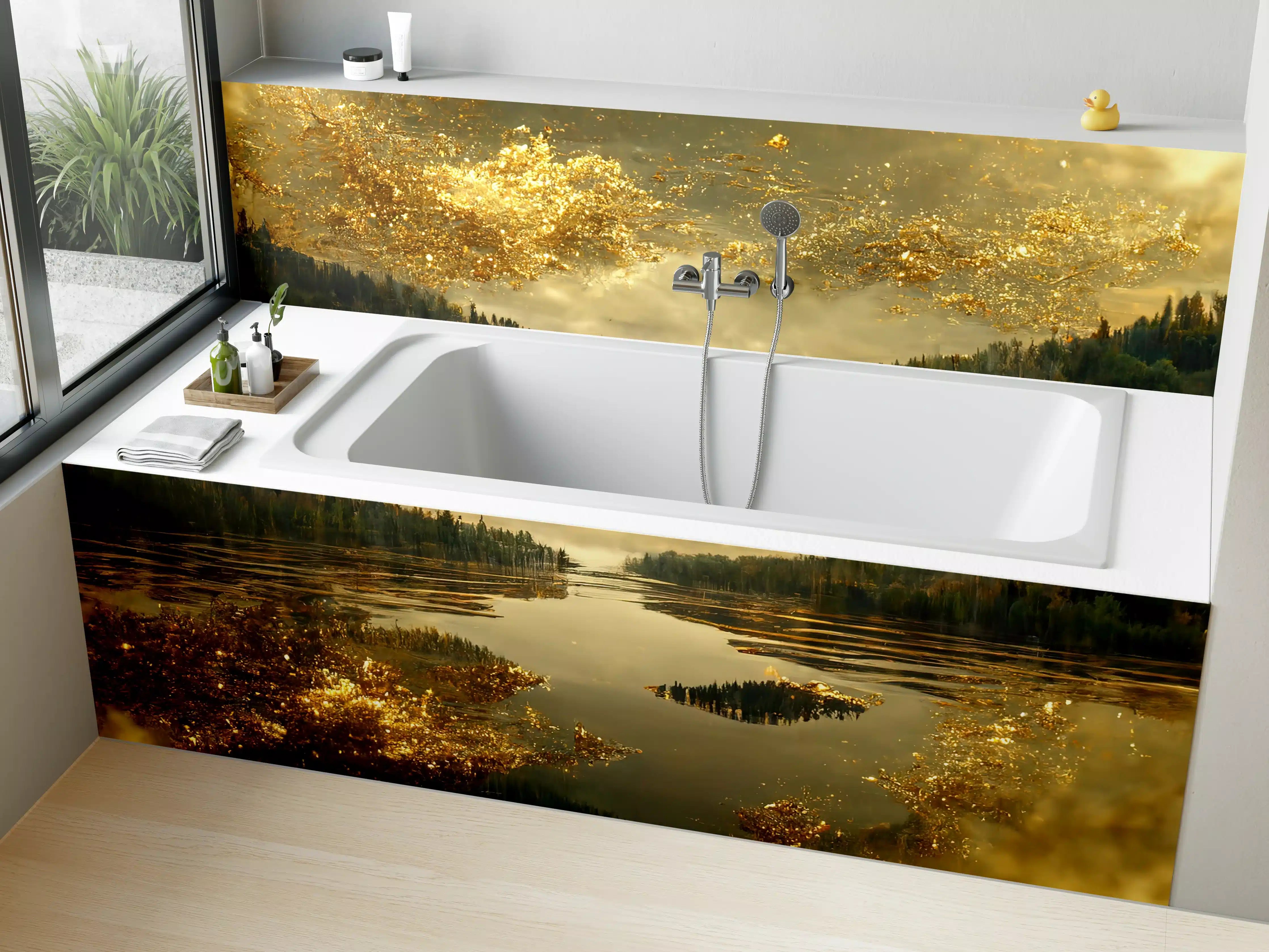 Badewannen-Rückwand - Goldstaub über Fluss