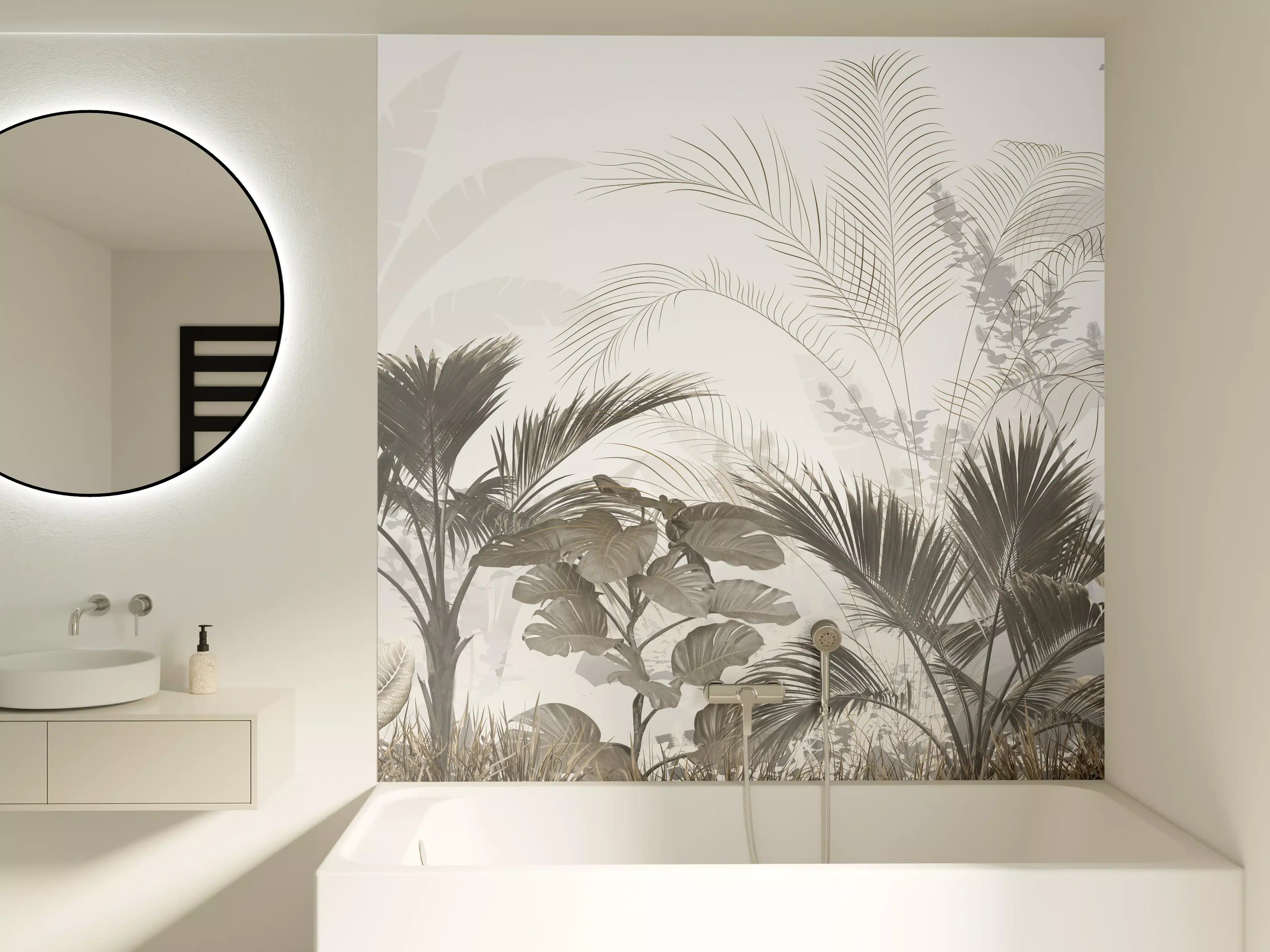 Badewannen-Rückwand - Gräulich - Florales Wandbild