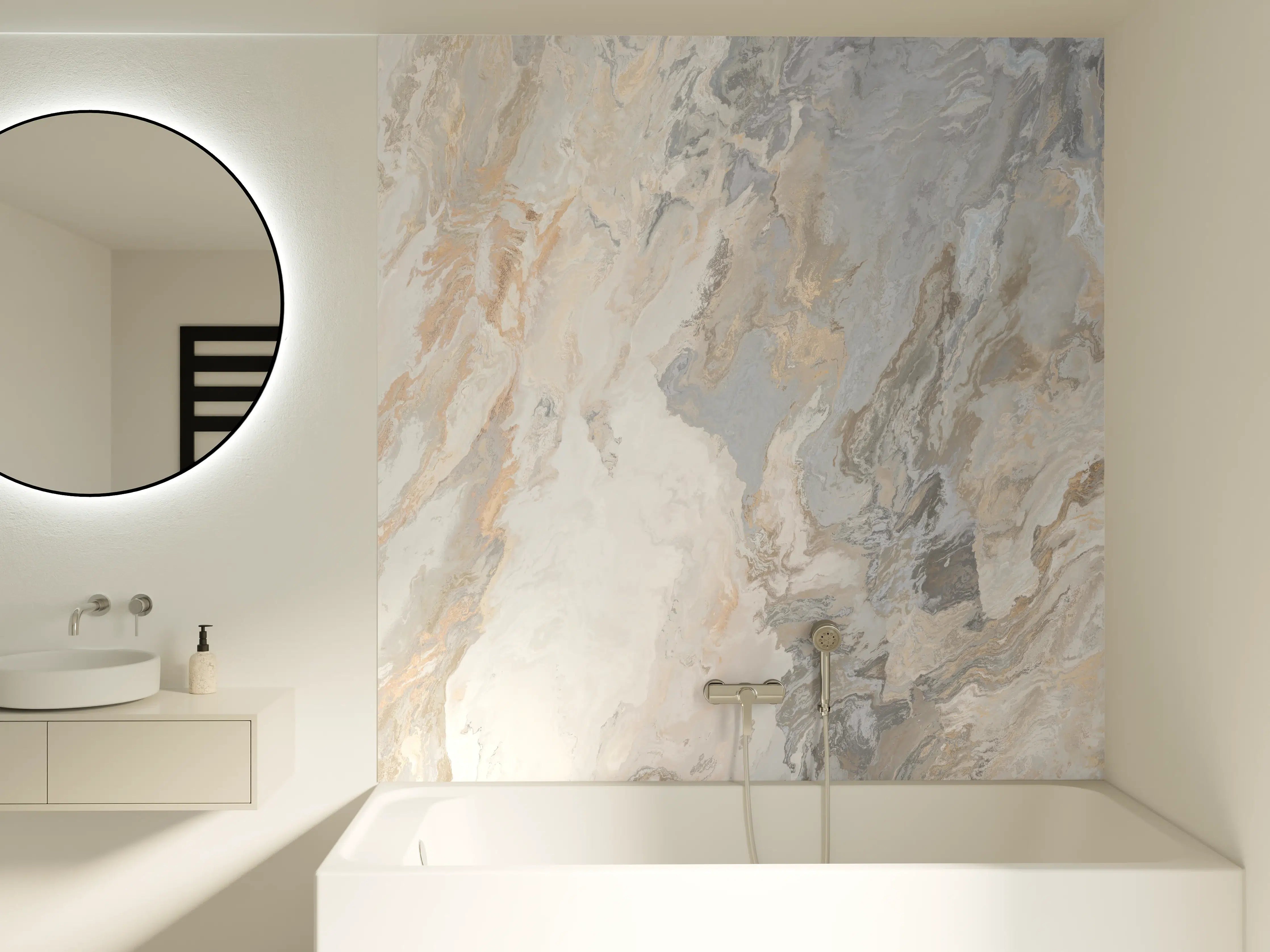 Badewannen-Rückwand - Gräulich-beiger matter Marmor