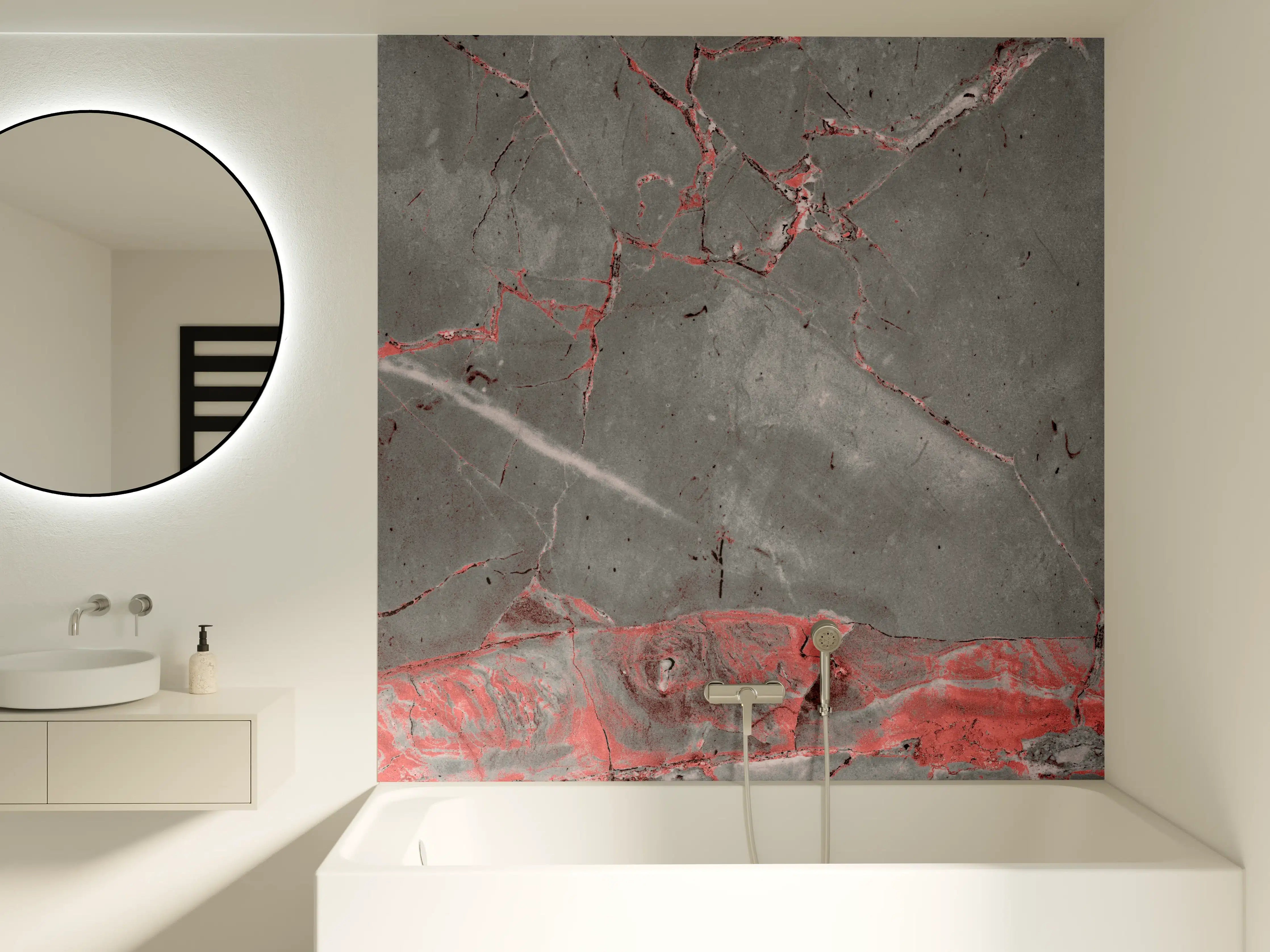 Badewannen-Rückwand - Gräulich-rote Marmor Textur