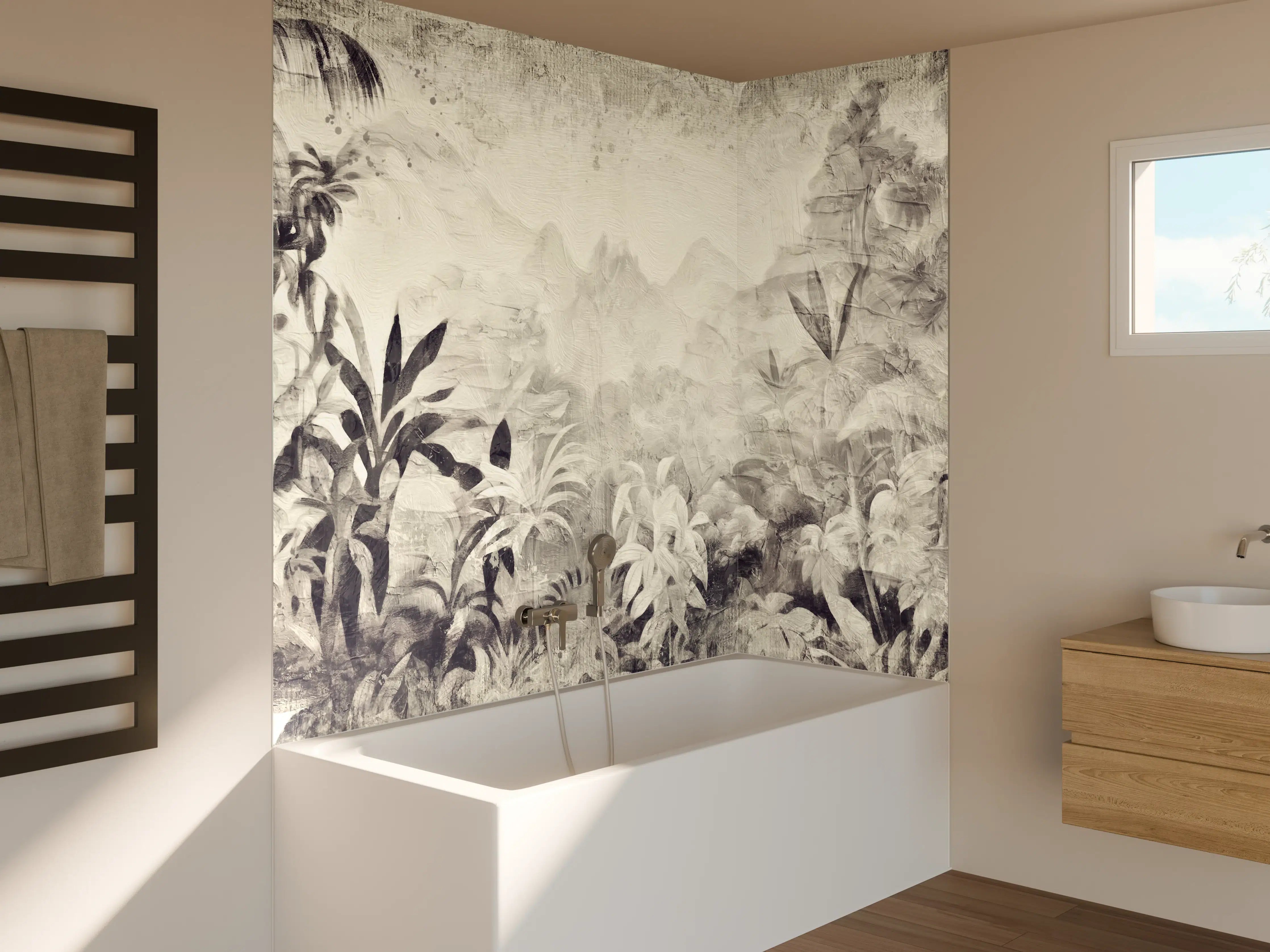 Badewannen-Rückwand - Gräuliche Landschaft - Floral