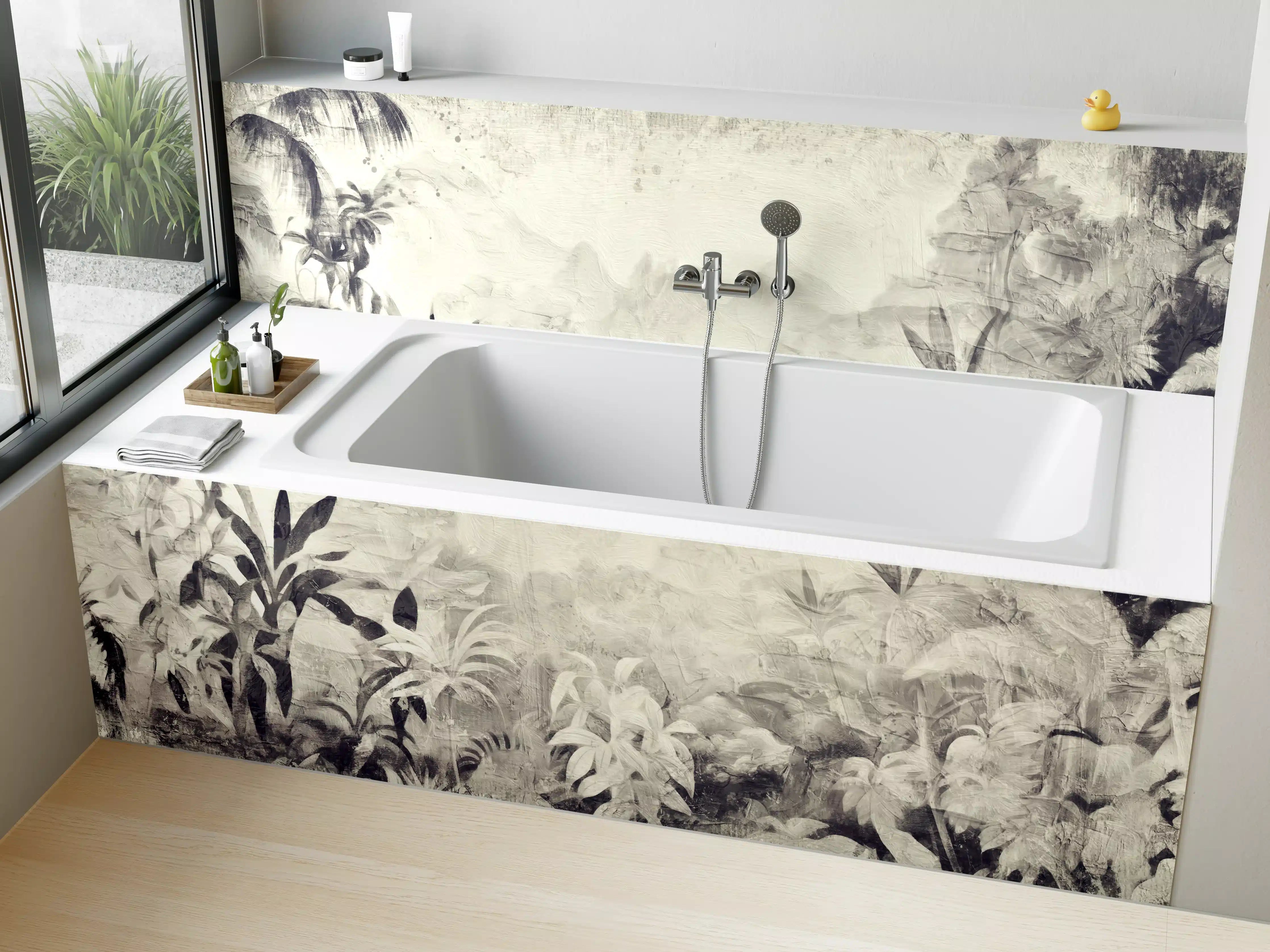 Badewannen-Rückwand - Gräuliche Landschaft - Floral
