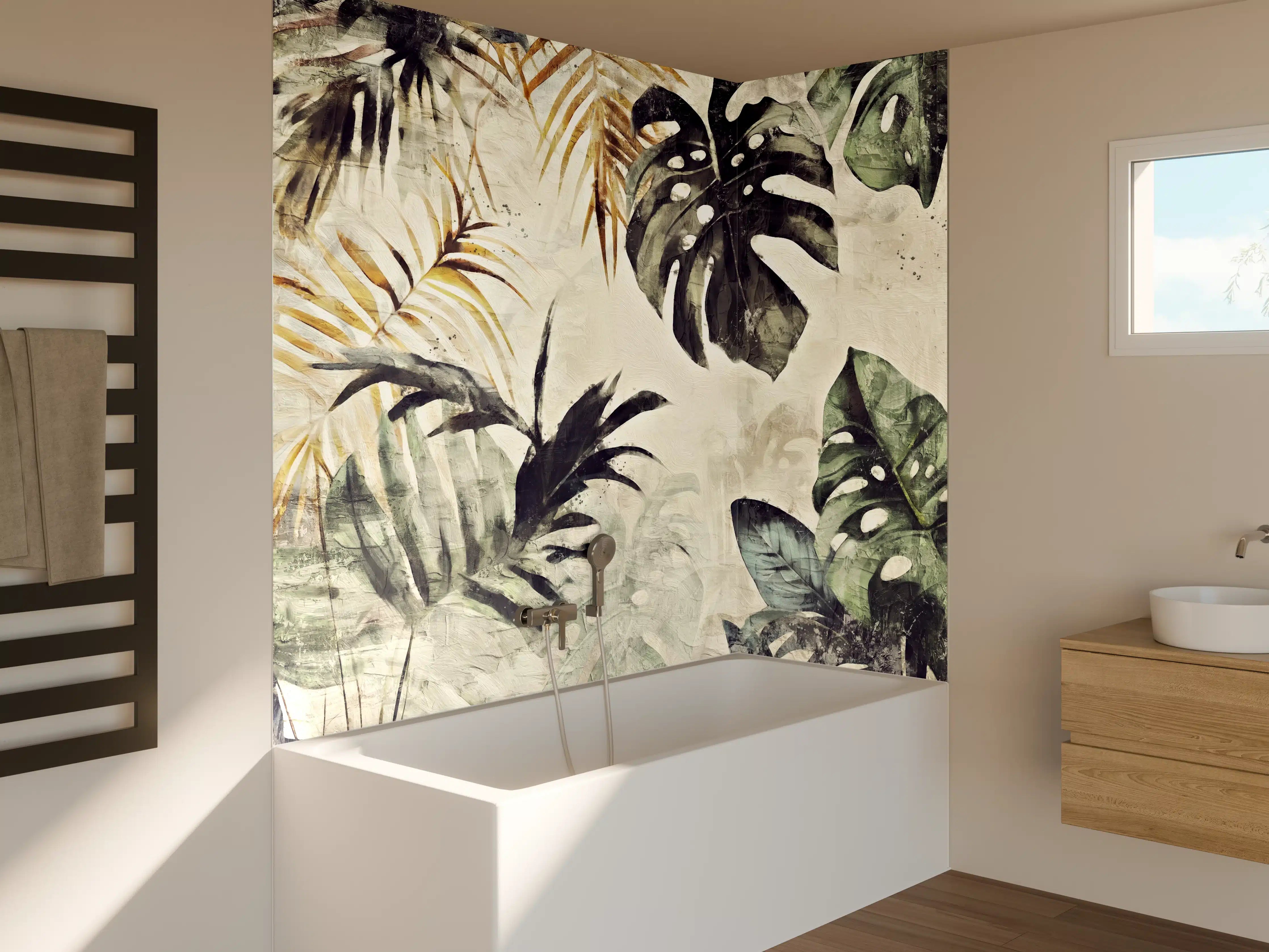Badewannen-Rückwand - Gräuliche Pflanzen Floral