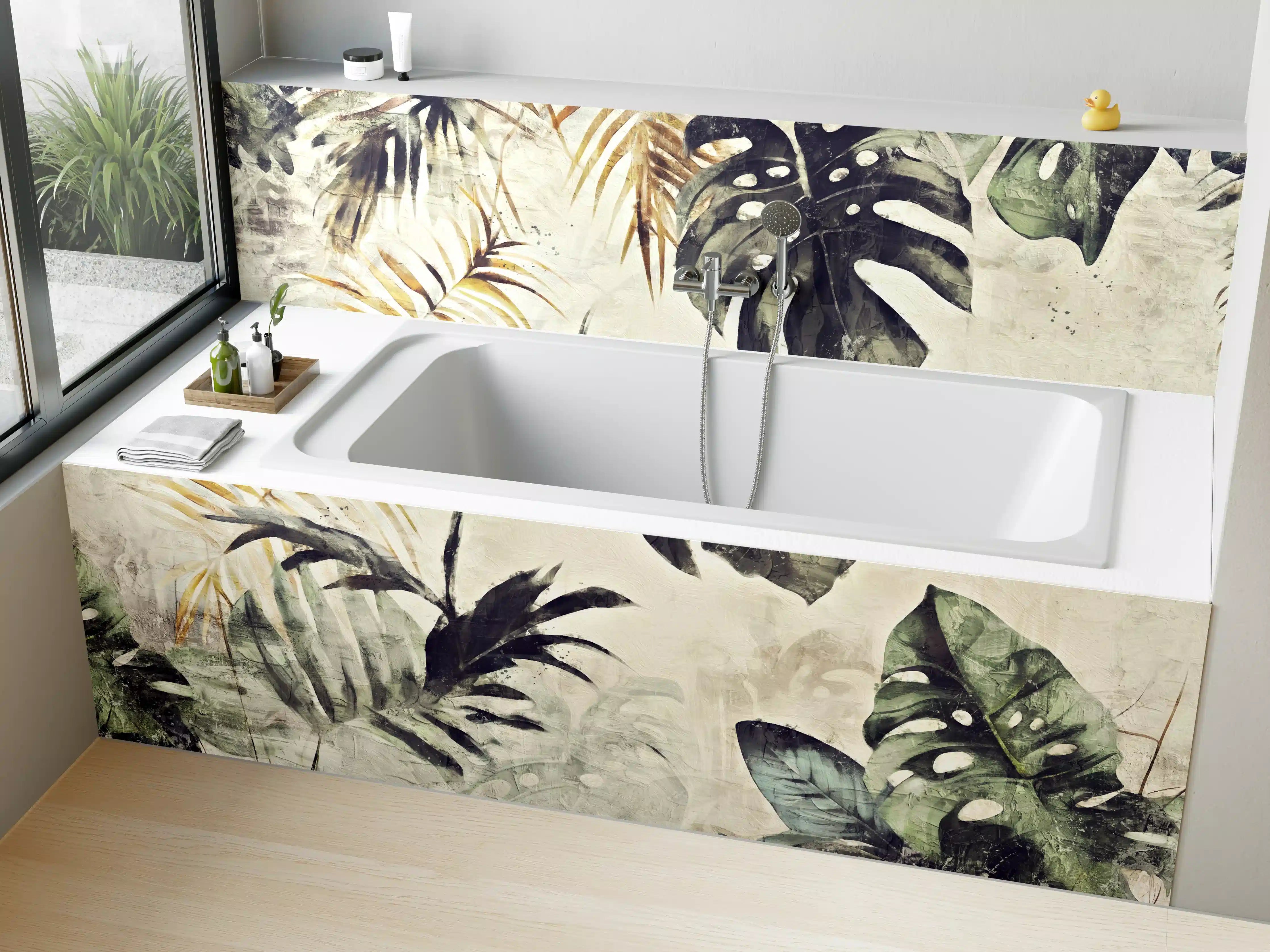 Badewannen-Rückwand - Gräuliche Pflanzen Floral