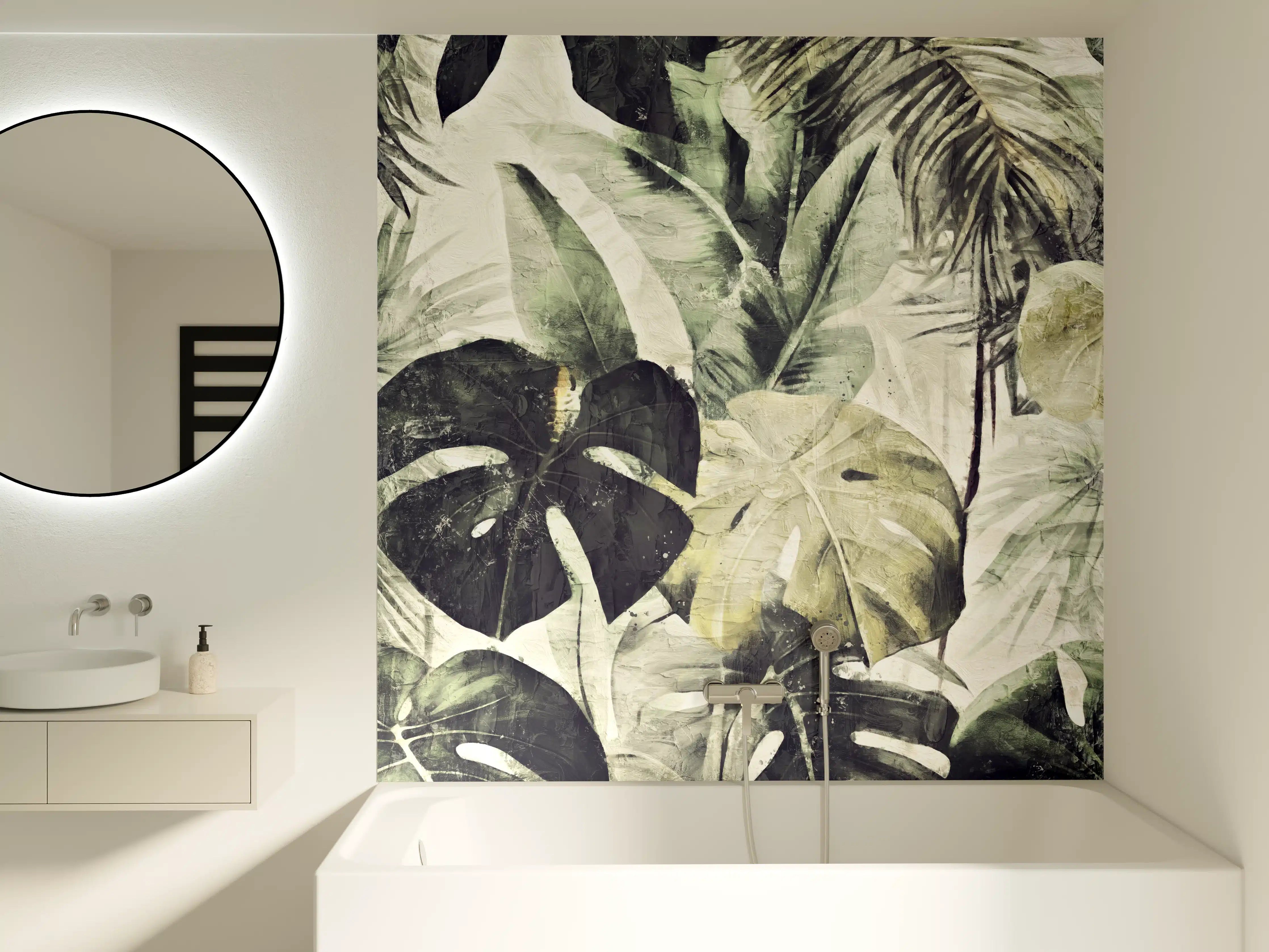 Badewannen-Rückwand - Gräulicher Dschungel - Floral
