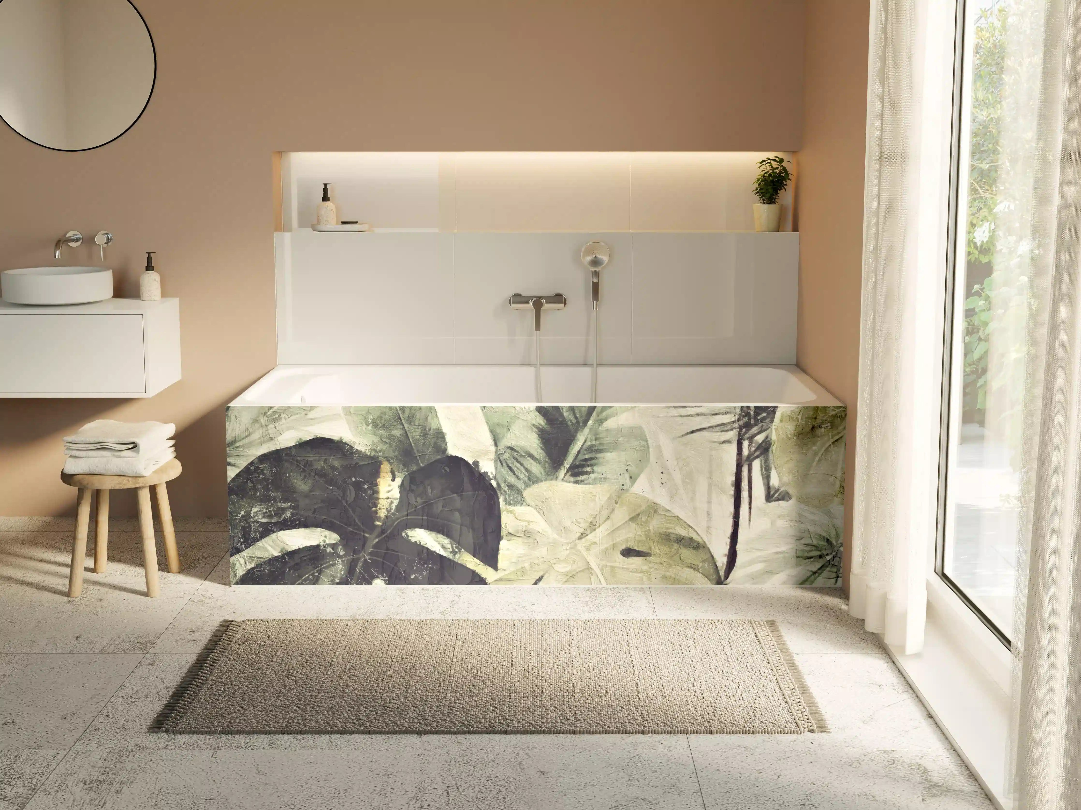Badewannen-Rückwand - Gräulicher Dschungel - Floral