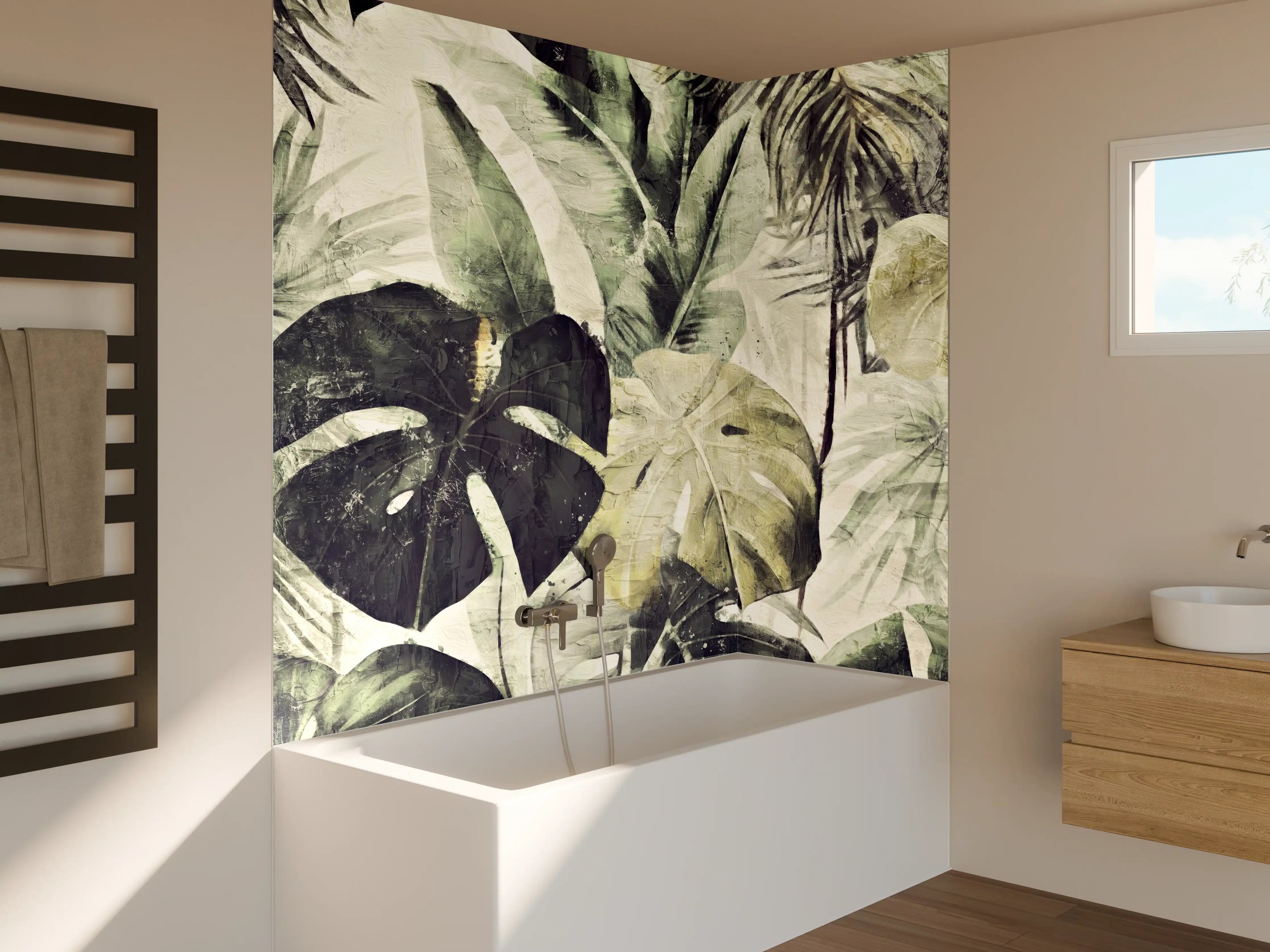 Badewannen-Rückwand - Gräulicher Dschungel - Floral