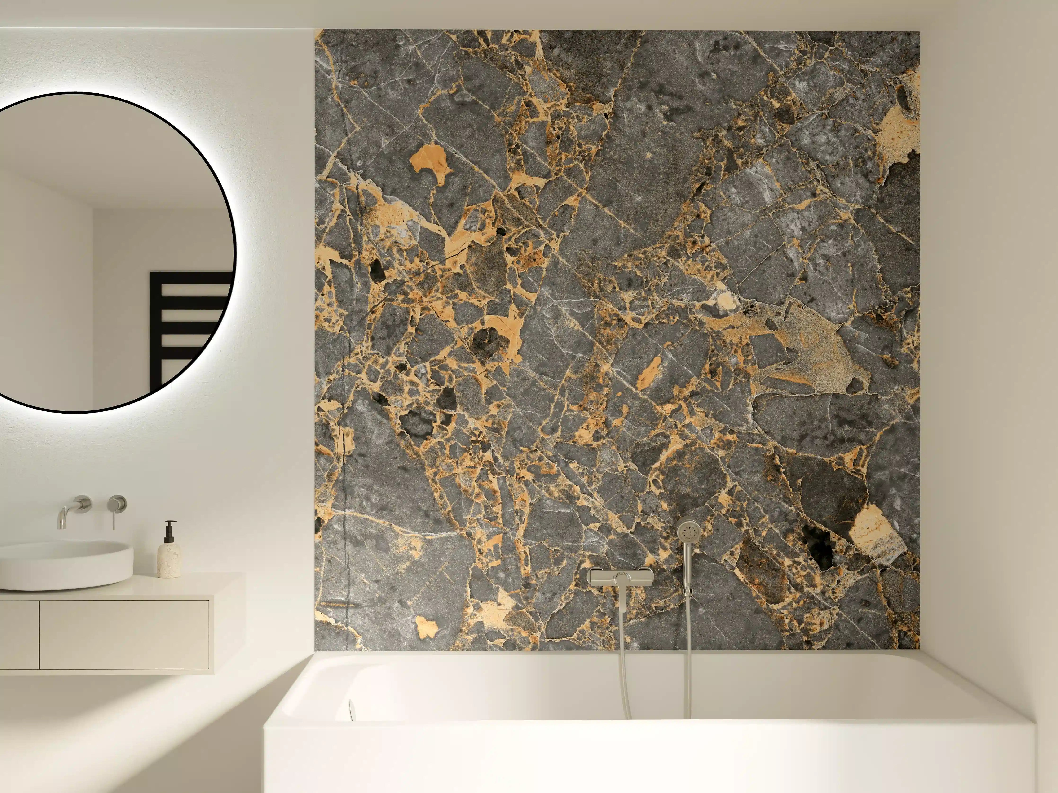 Badewannen-Rückwand - Gräulicher Marmor mit goldenen Adern