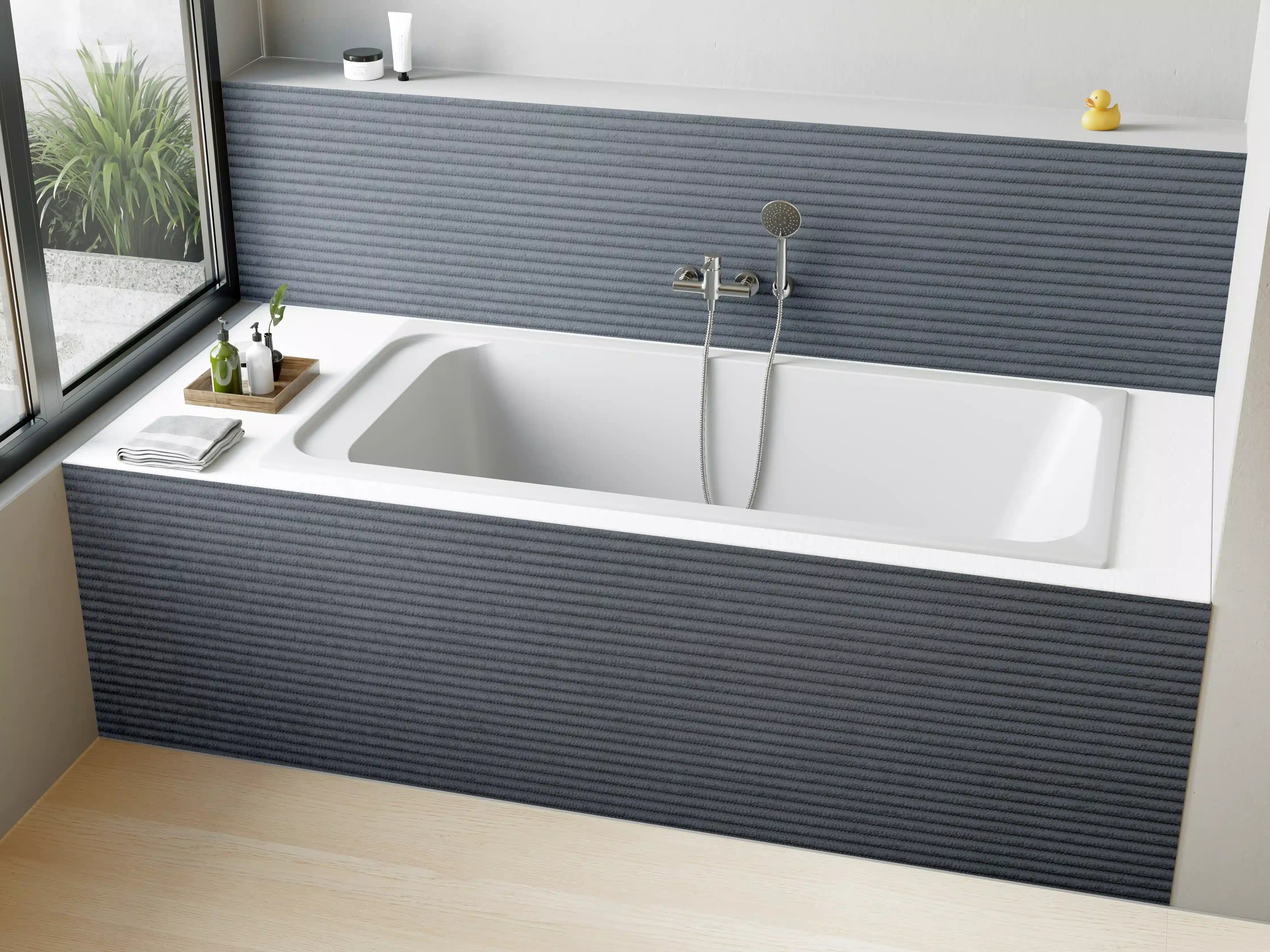 Badewannen-Rückwand - Gräulicher genähter Stoff 