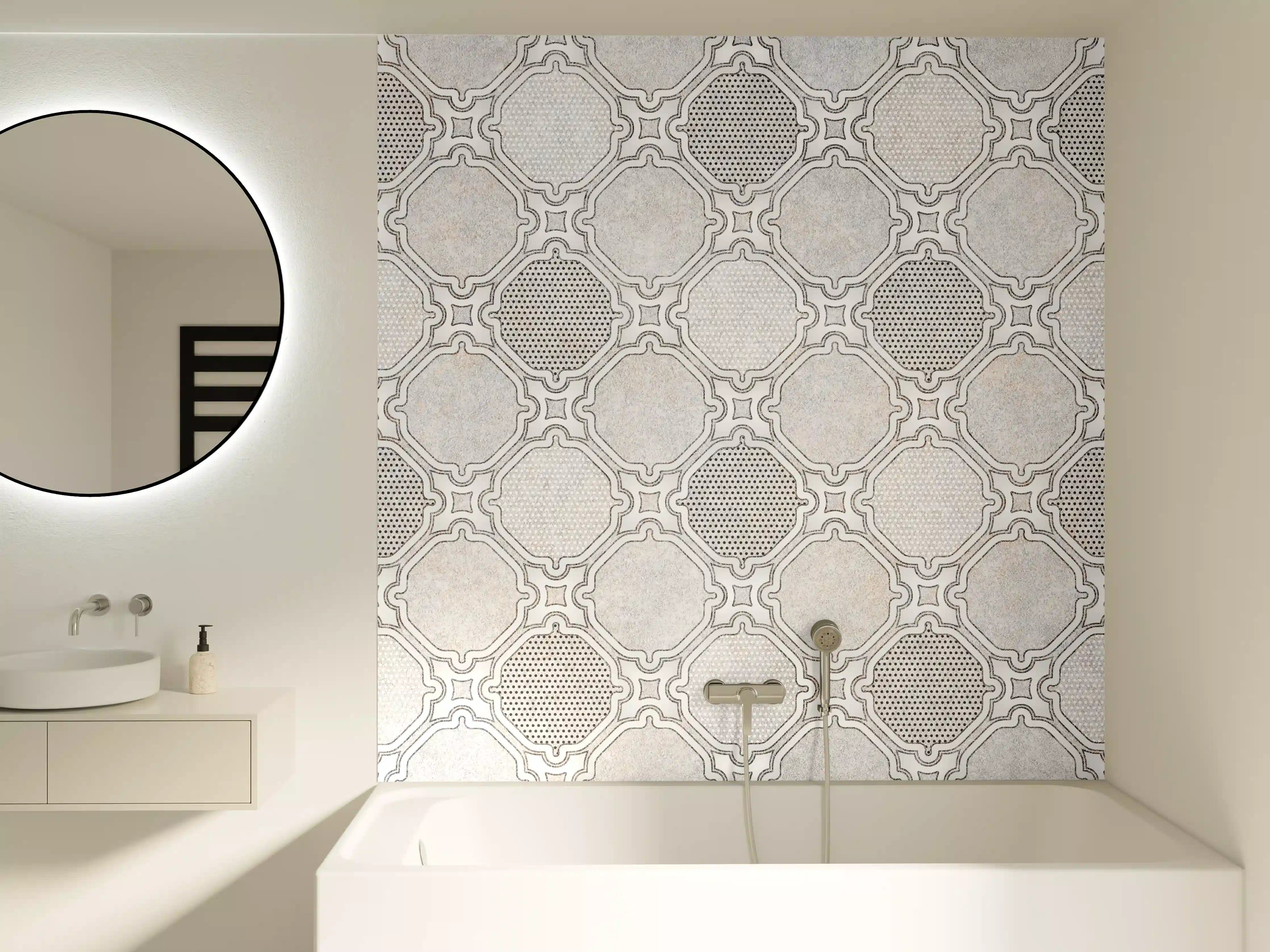 Badewannen-Rückwand - Gräuliches Stoffmuster - Vintage