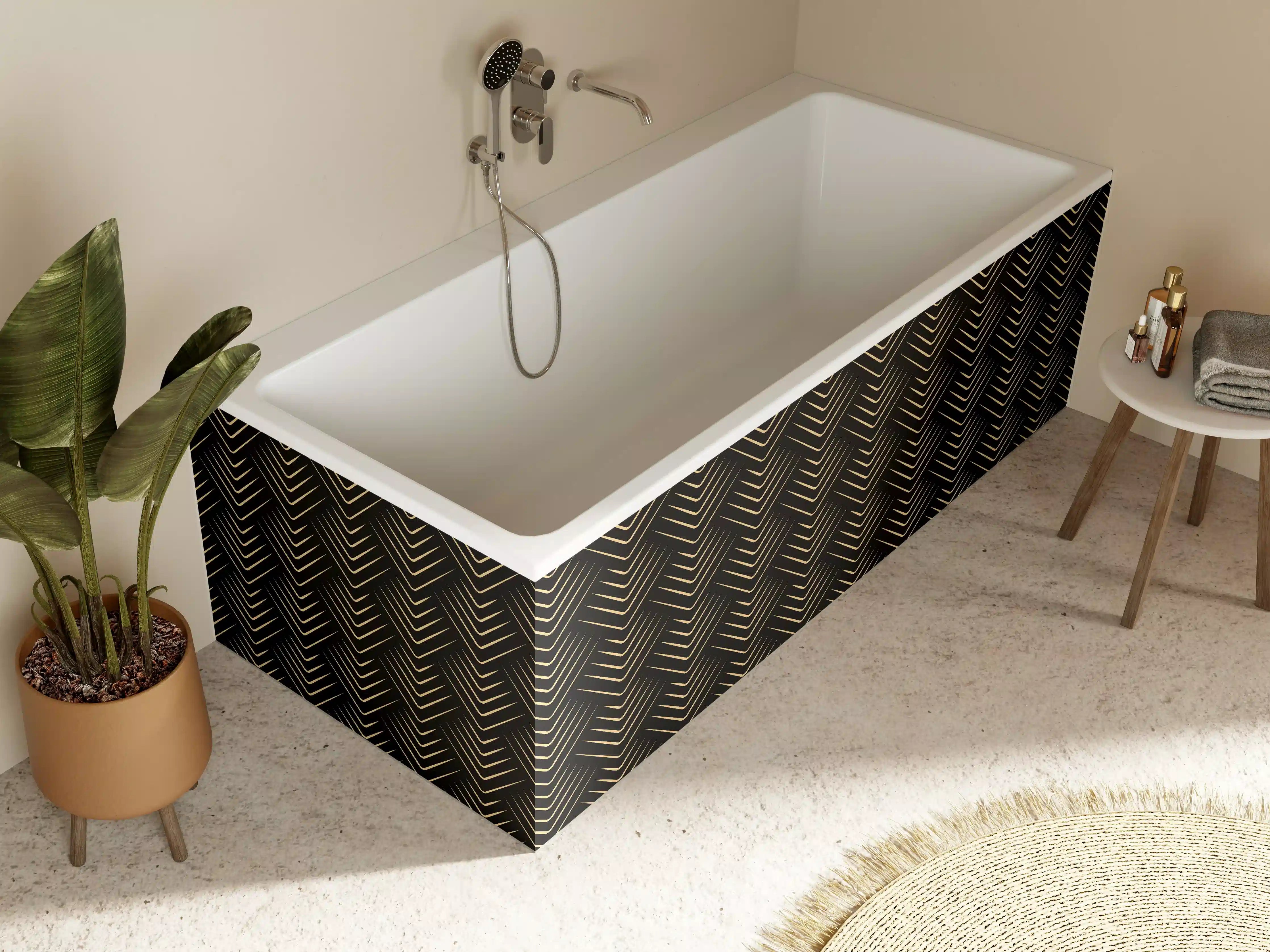 Badewannen-Rückwand - Grafisches Schwarz-Muster