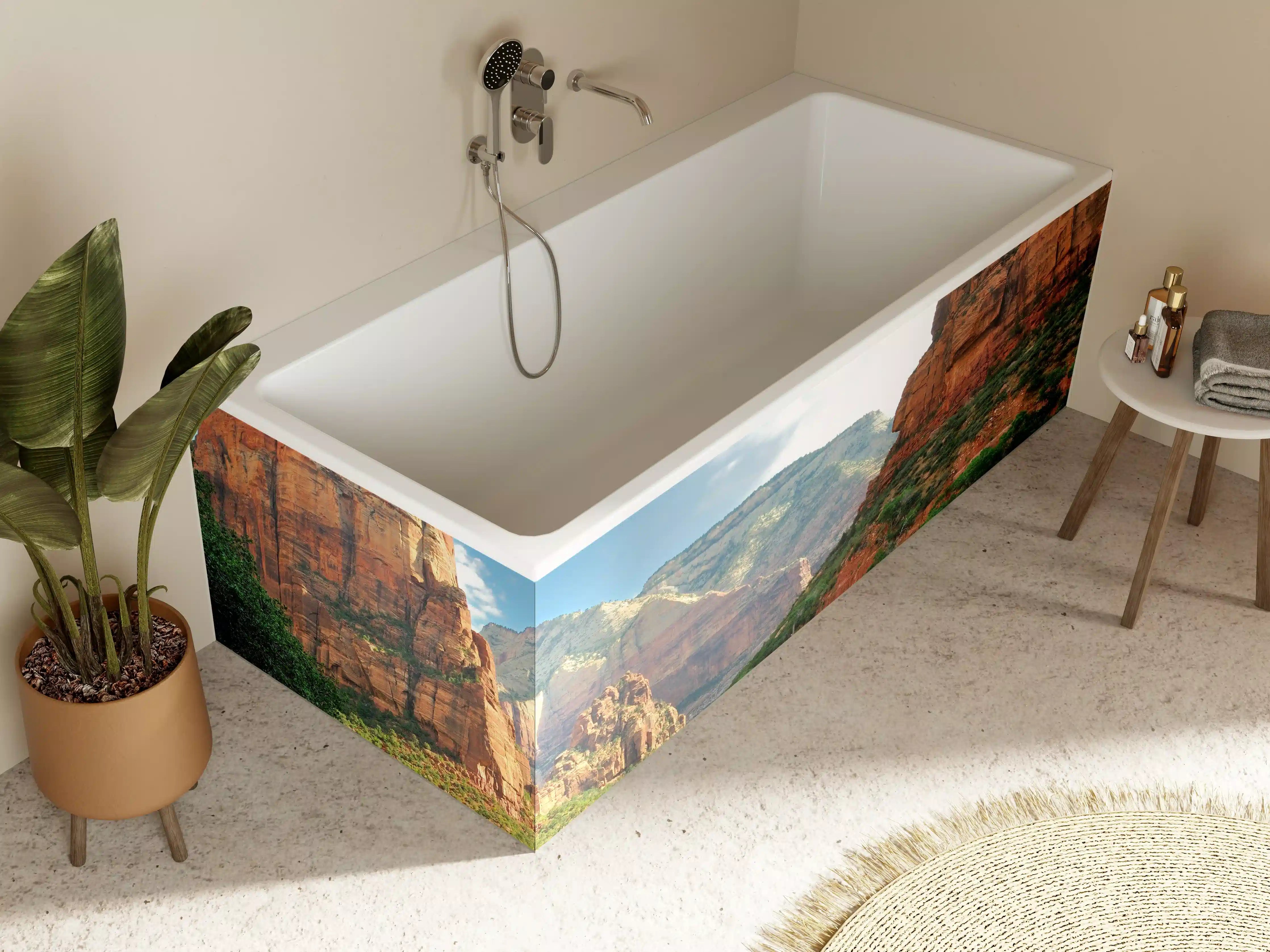 Badewannen-Rückwand - Grandiose Canyonlandschaft mit Fluss und Berggipfeln
