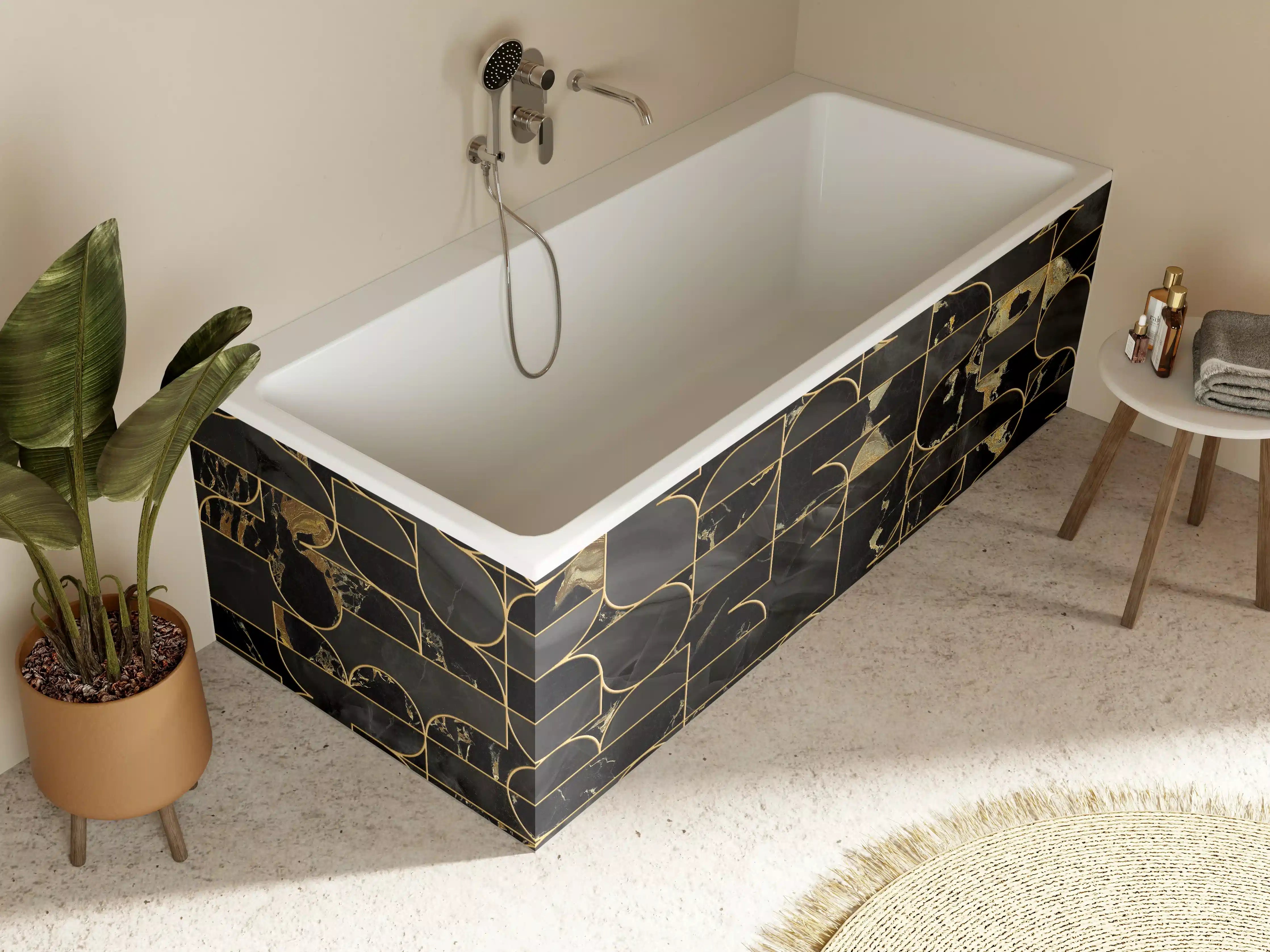Badewannen-Rückwand - Graphit-Gold Marmor-Design