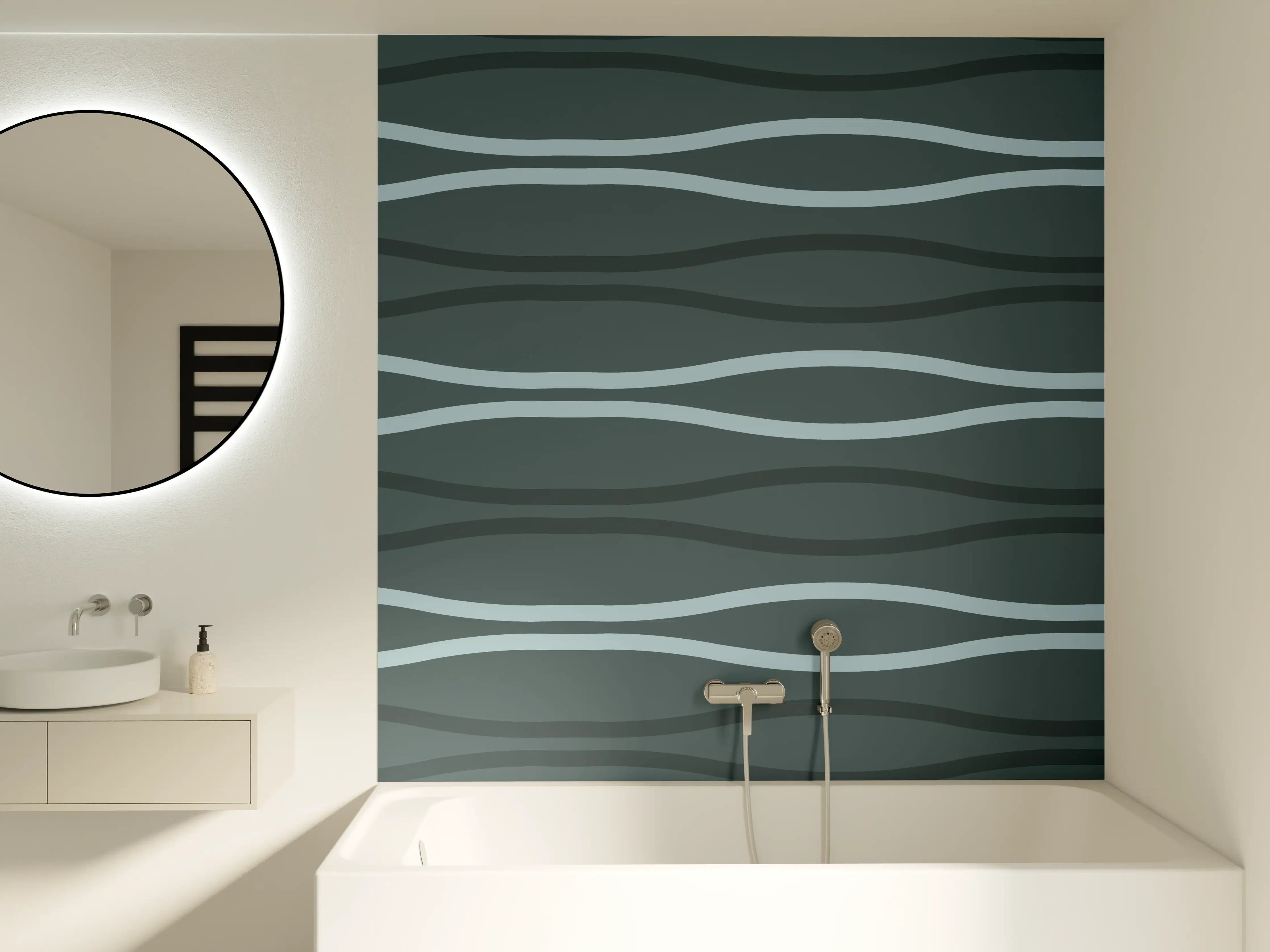Badewannen-Rückwand - Grau-Blauer Wellen Hintergrund