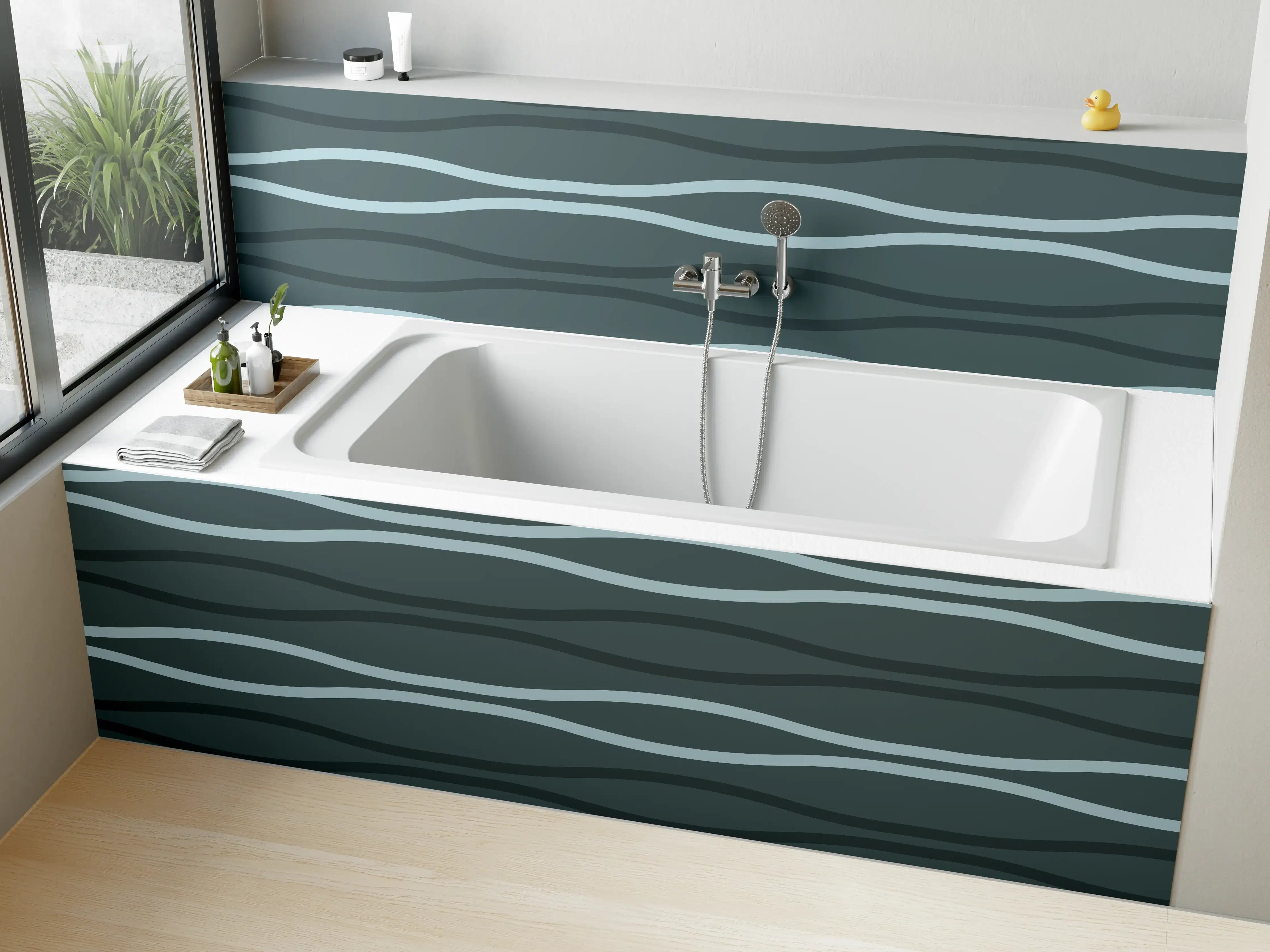 Badewannen-Rückwand - Grau-Blauer Wellen Hintergrund