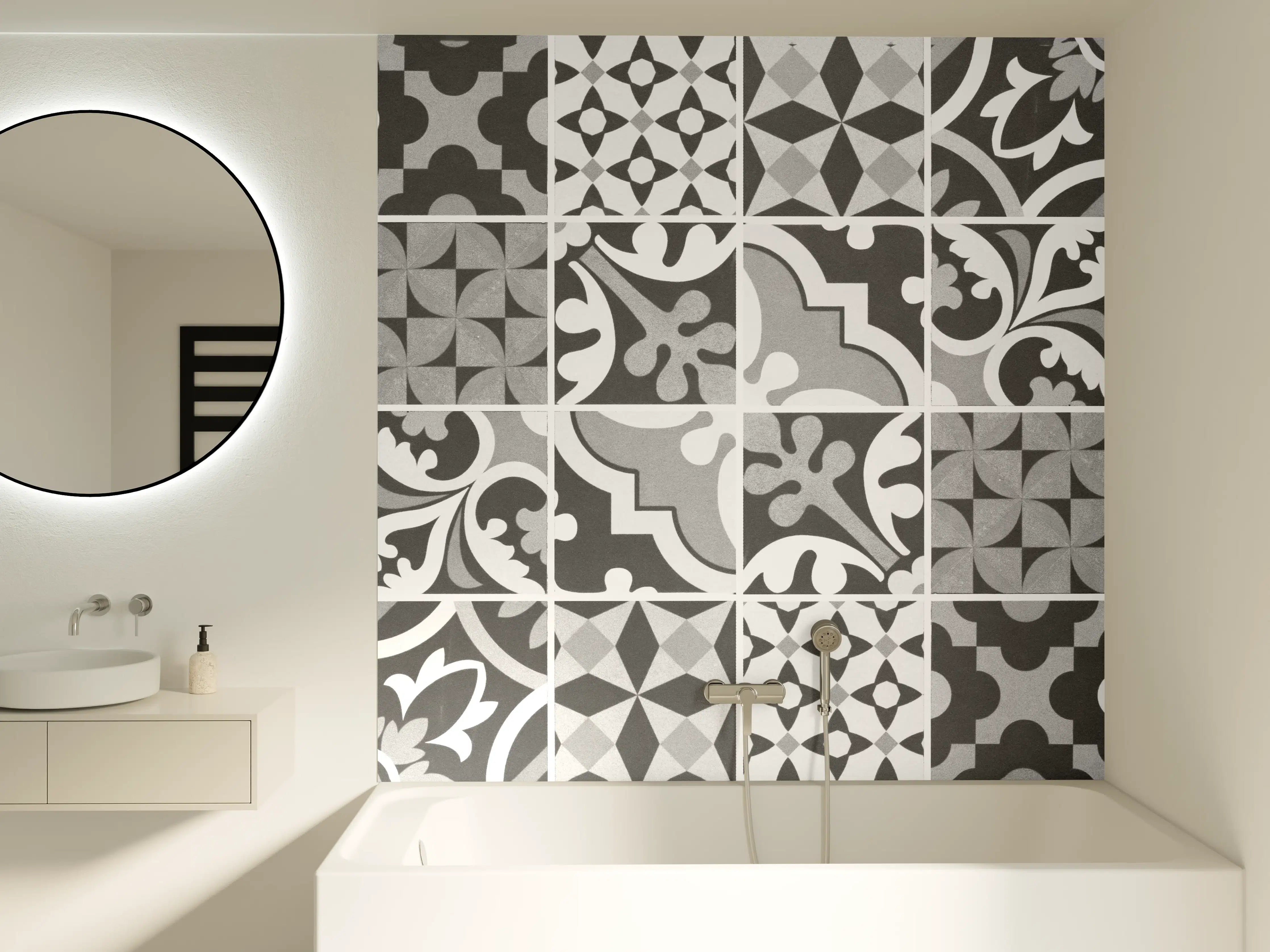 Badewannen-Rückwand - Grau-Weiß Vintage Mosaik