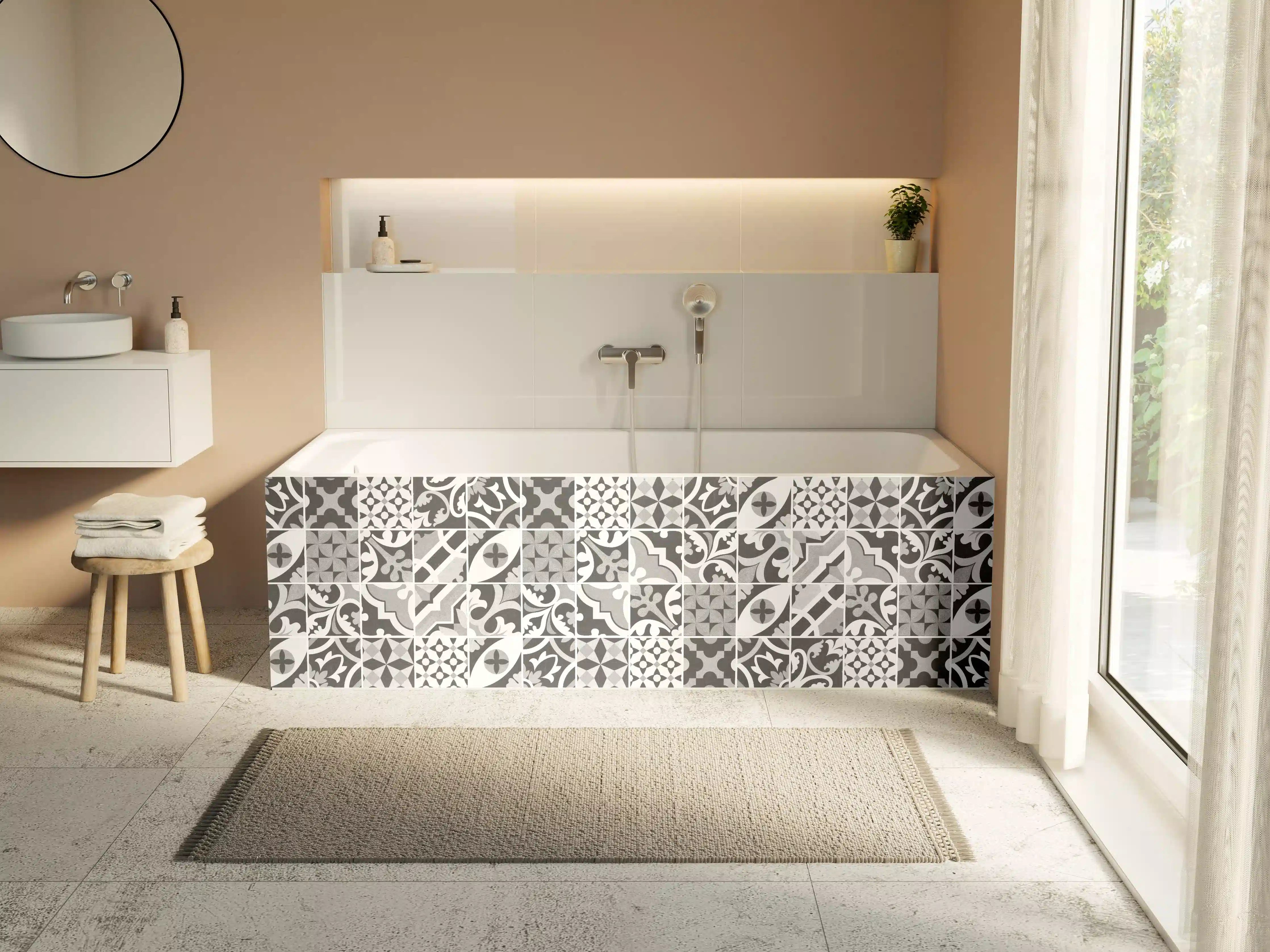 Badewannen-Rückwand - Grau-Weiß Vintage Mosaik