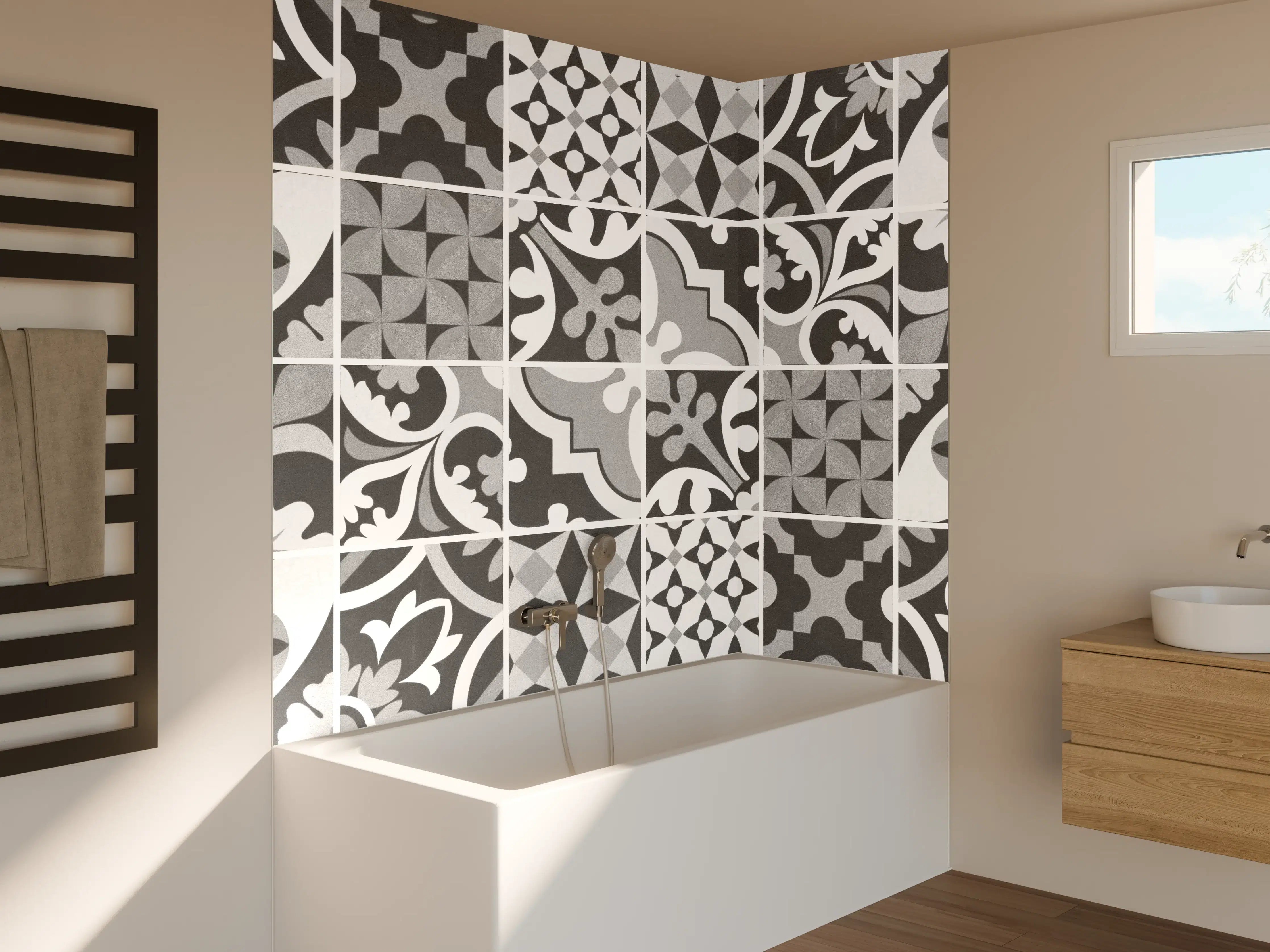 Badewannen-Rückwand - Grau-Weiß Vintage Mosaik