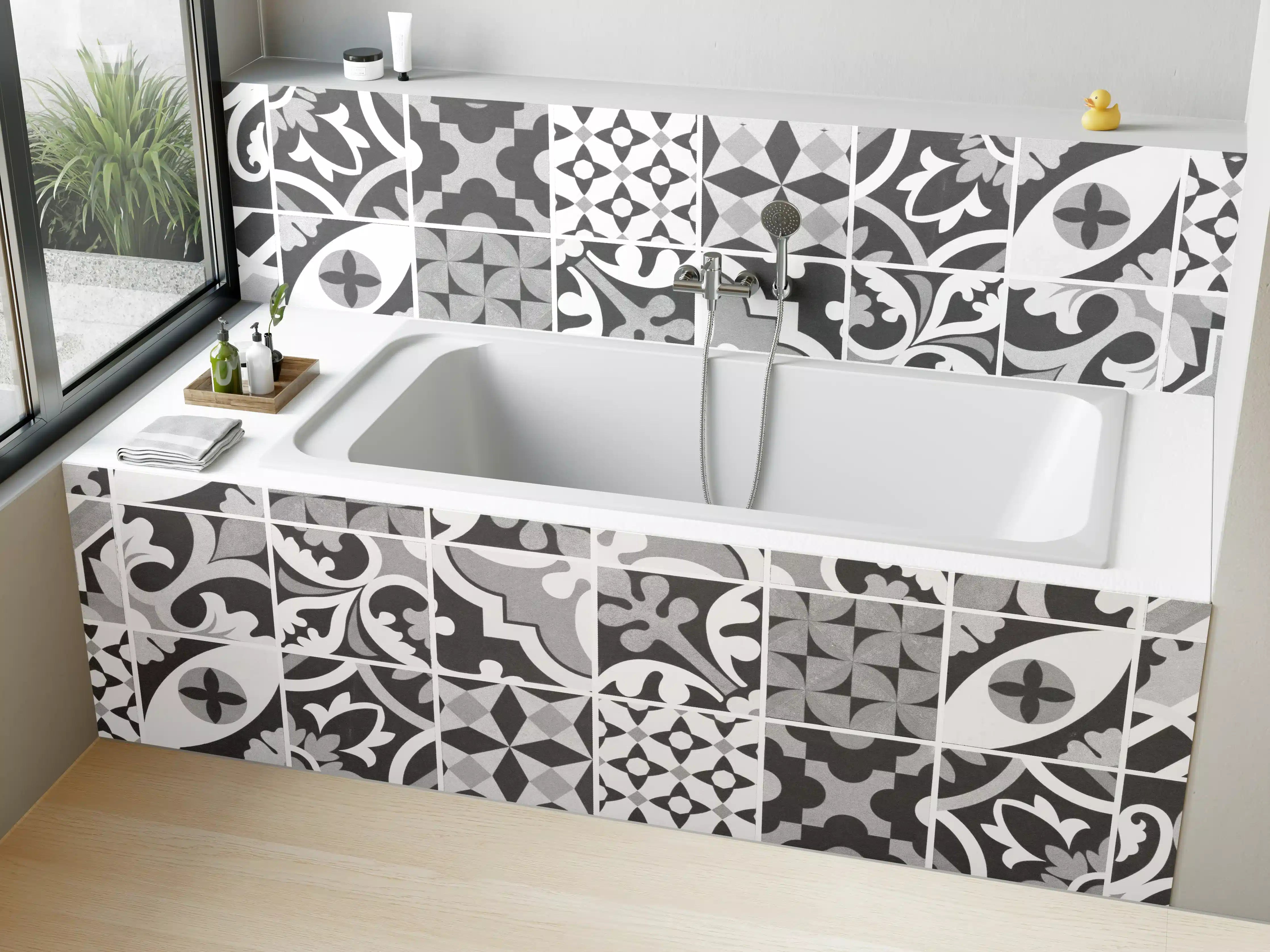 Badewannen-Rückwand - Grau-Weiß Vintage Mosaik