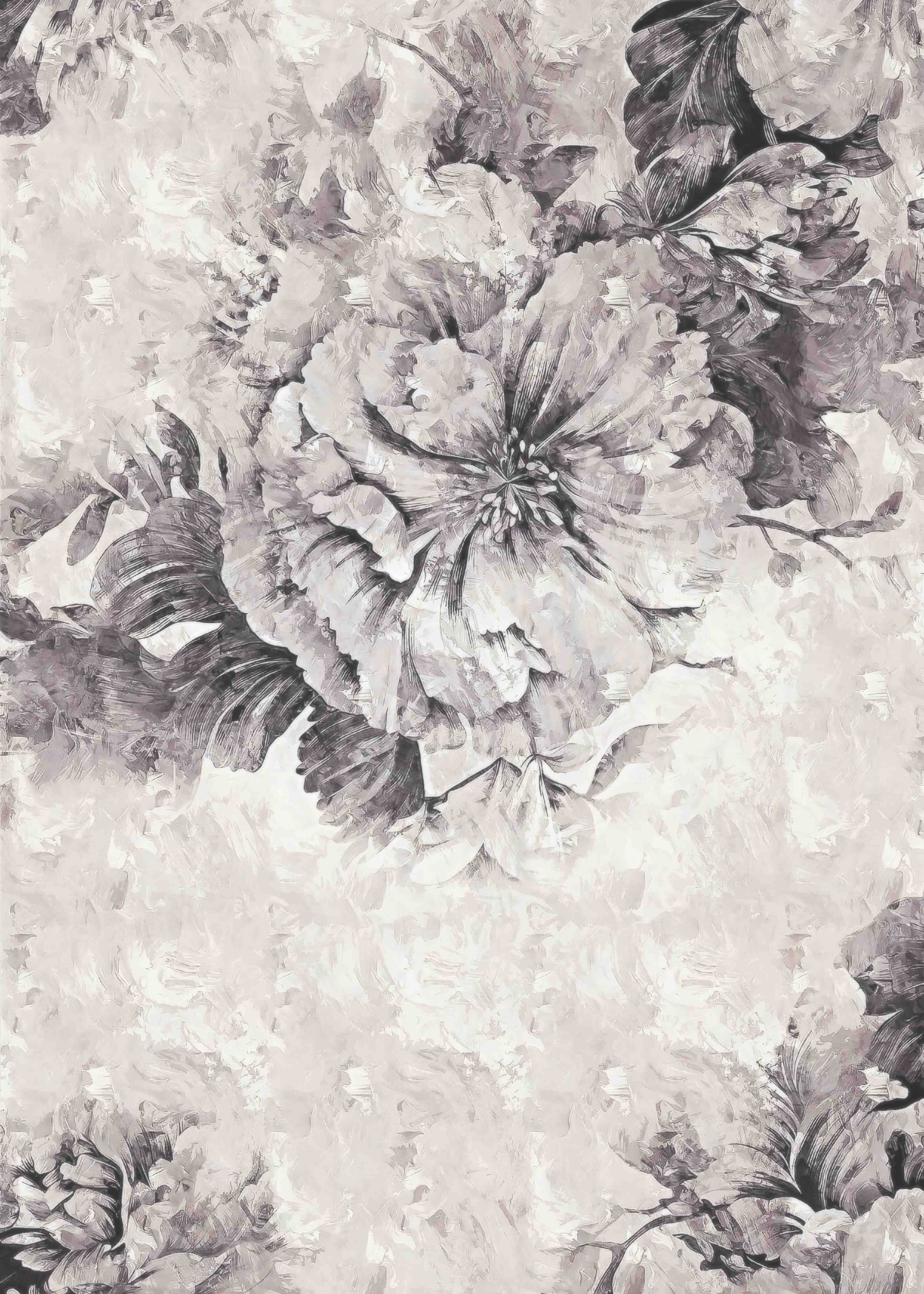 Badewannen-Rückwand-Grau-Weißes Blumenmuster Poster