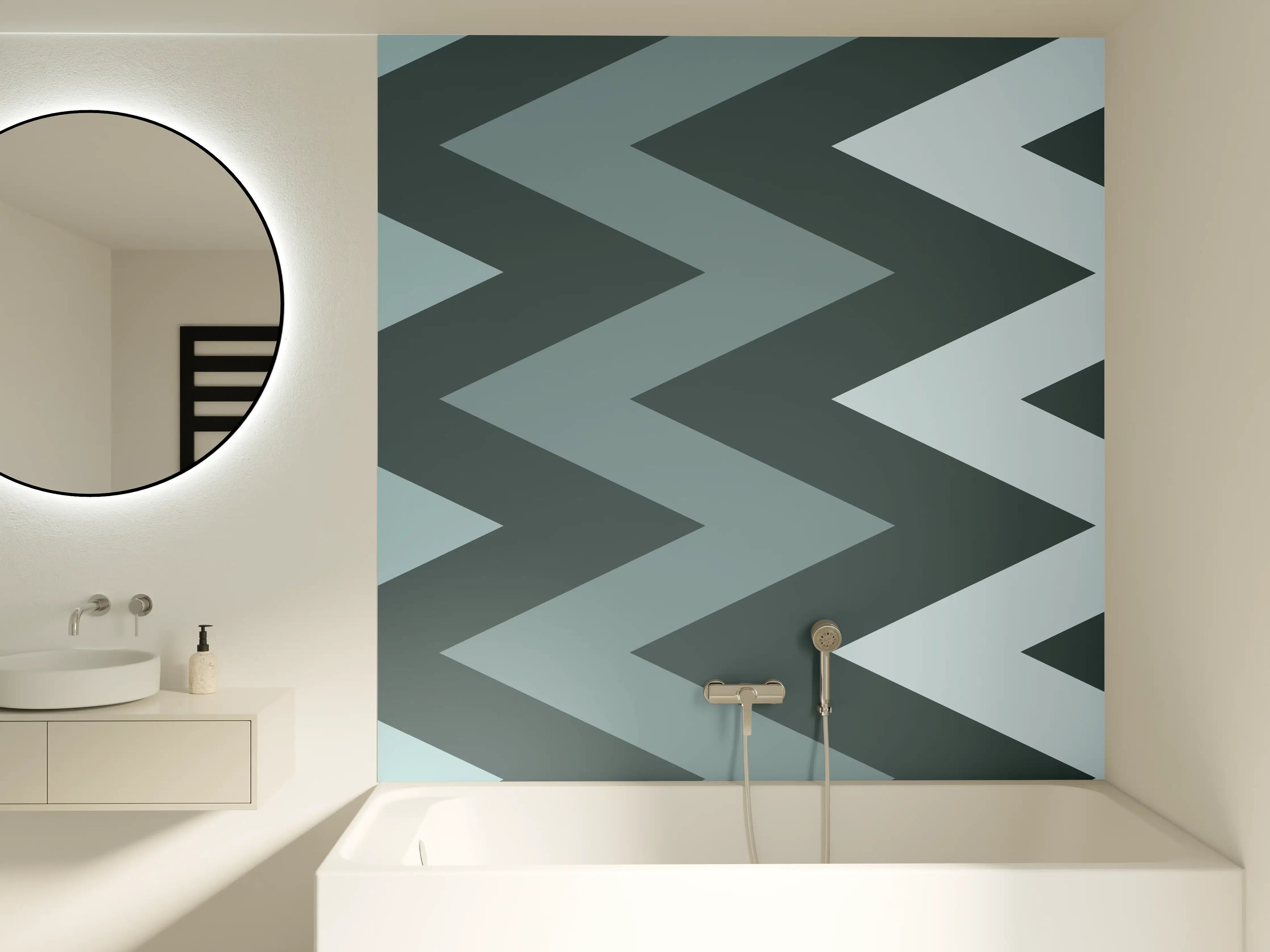 Badewannen-Rückwand - Grau-Weißes Chevron-Muster