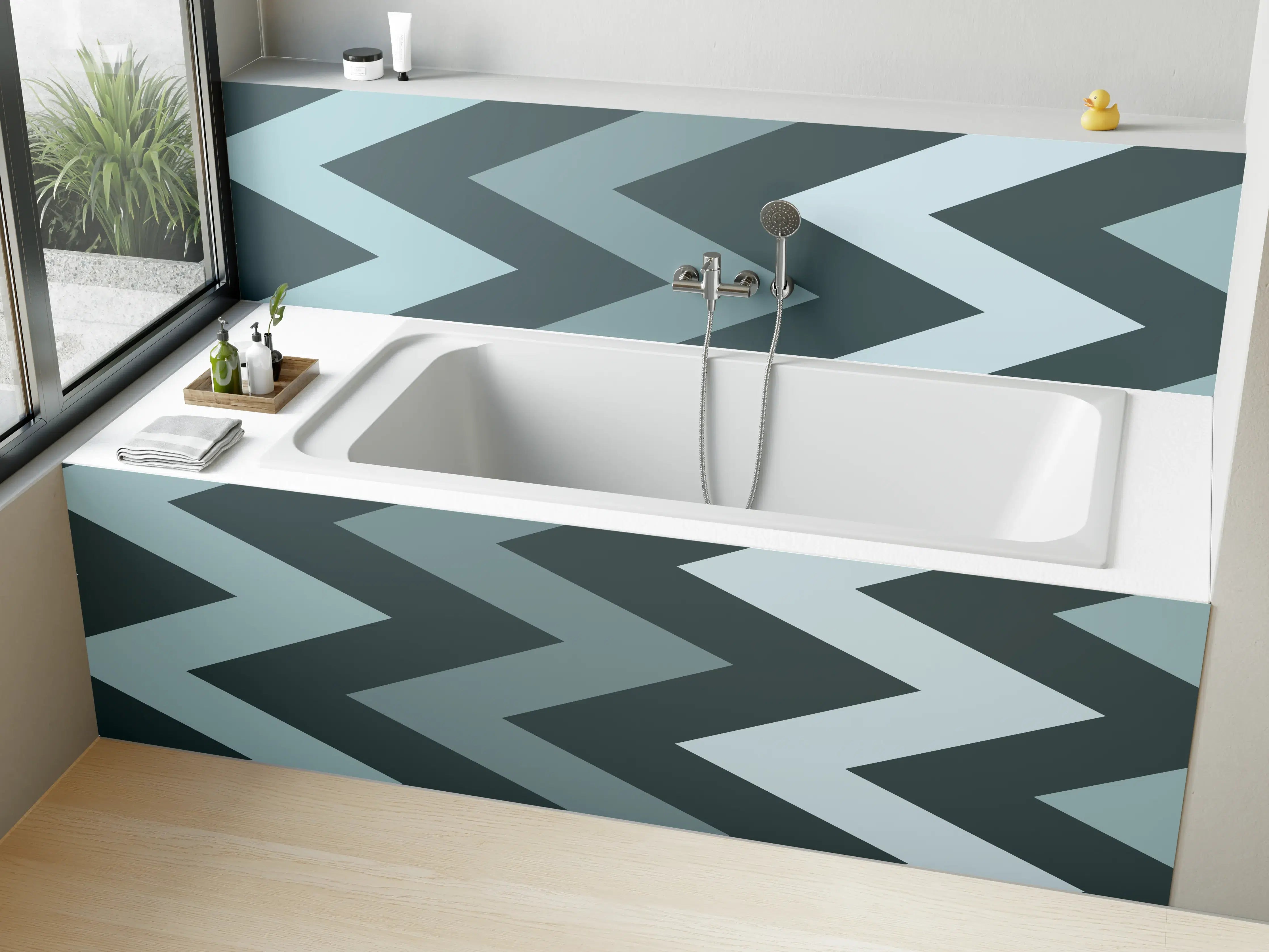 Badewannen-Rückwand - Grau-Weißes Chevron-Muster