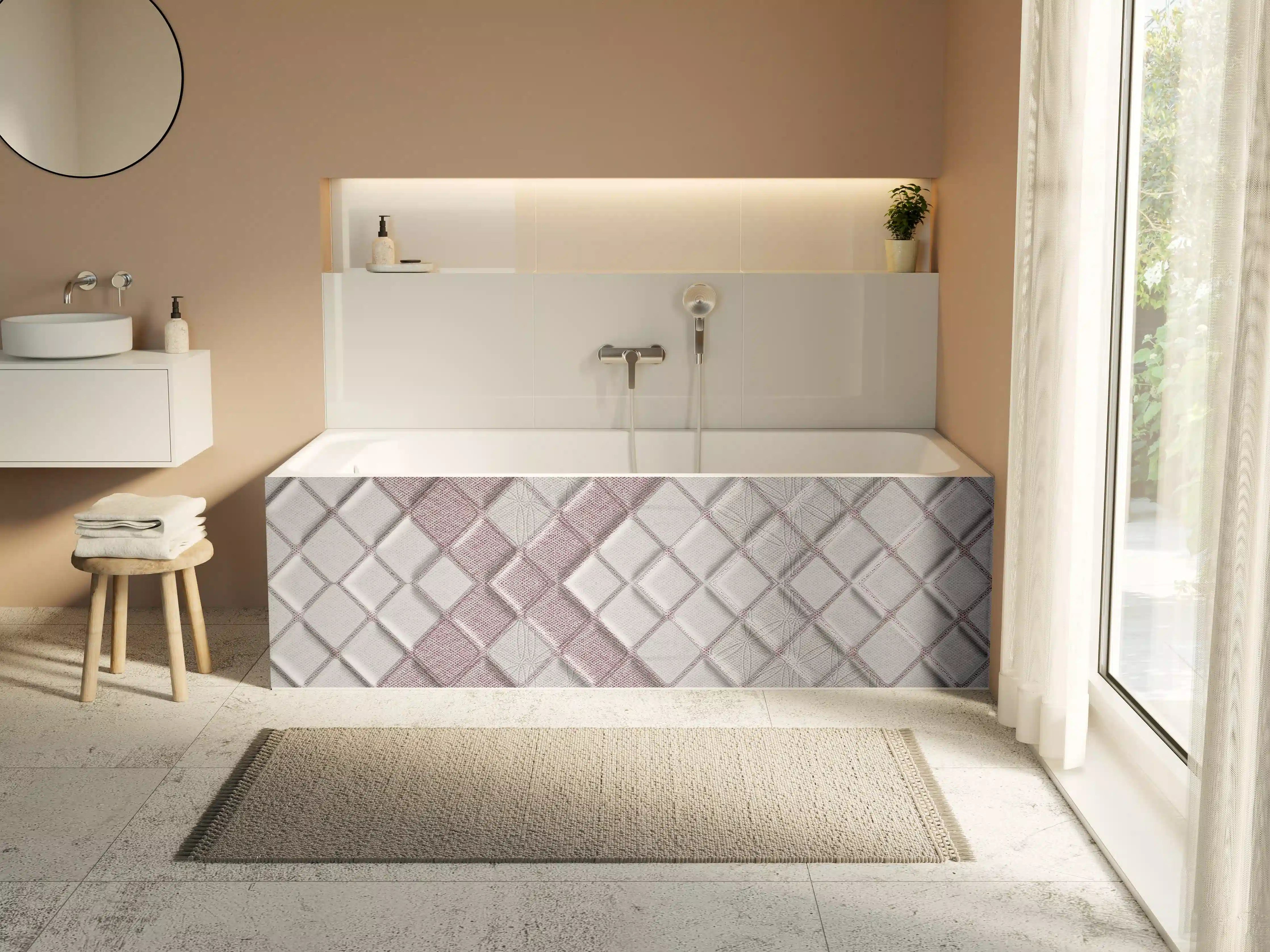 Badewannen-Rückwand - Grau-Weißes Geometrisches Design