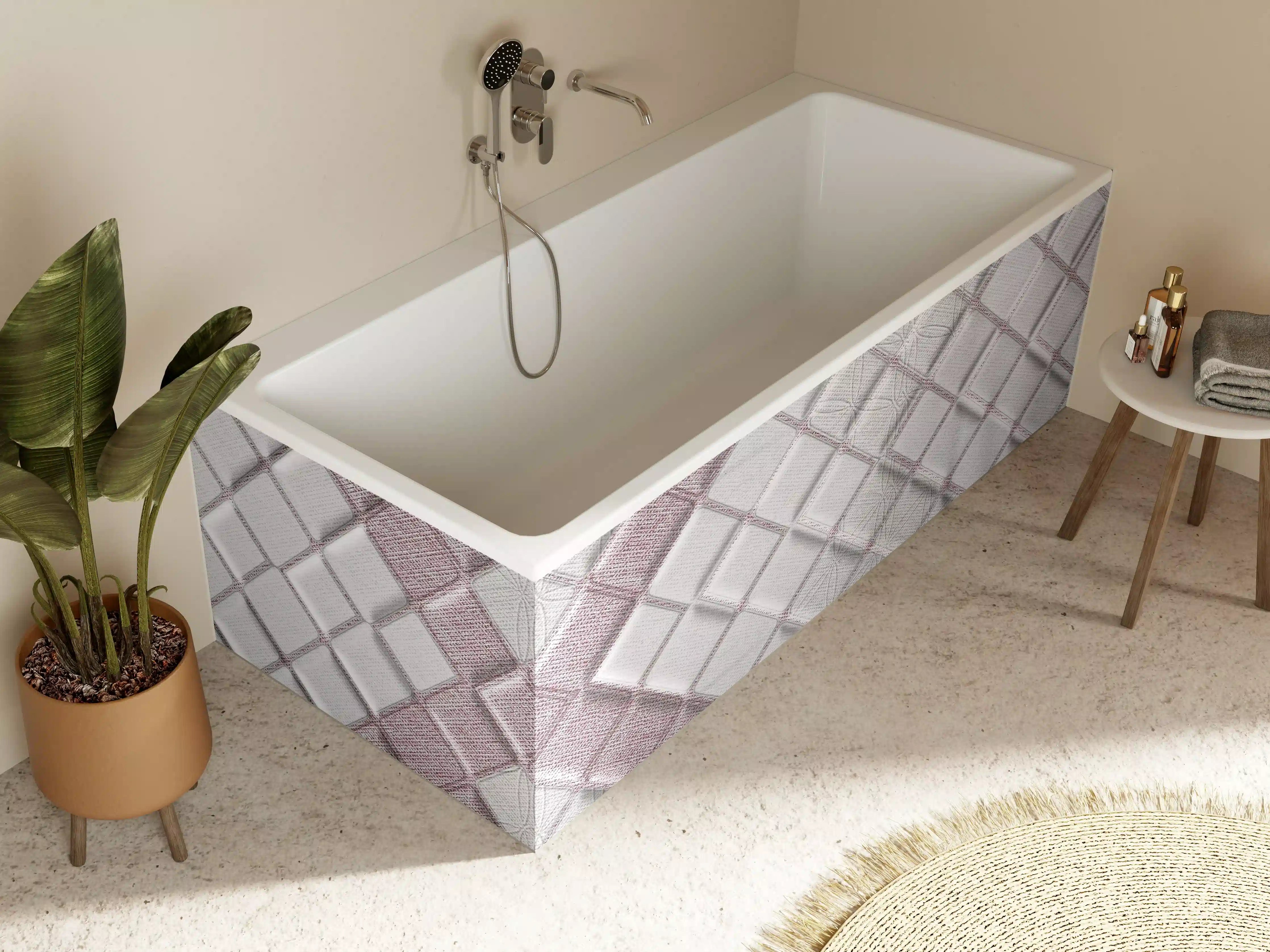 Badewannen-Rückwand - Grau-Weißes Geometrisches Design