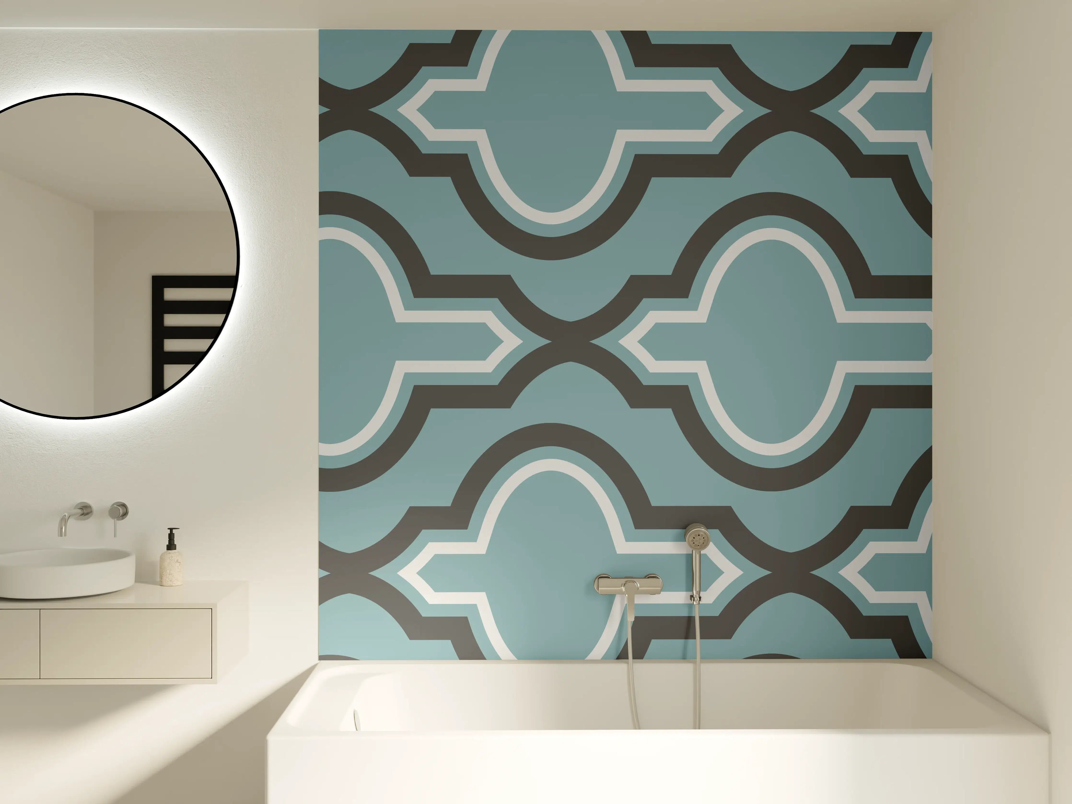 Badewannen-Rückwand - Grau-Weißes Grafikdesign Muster