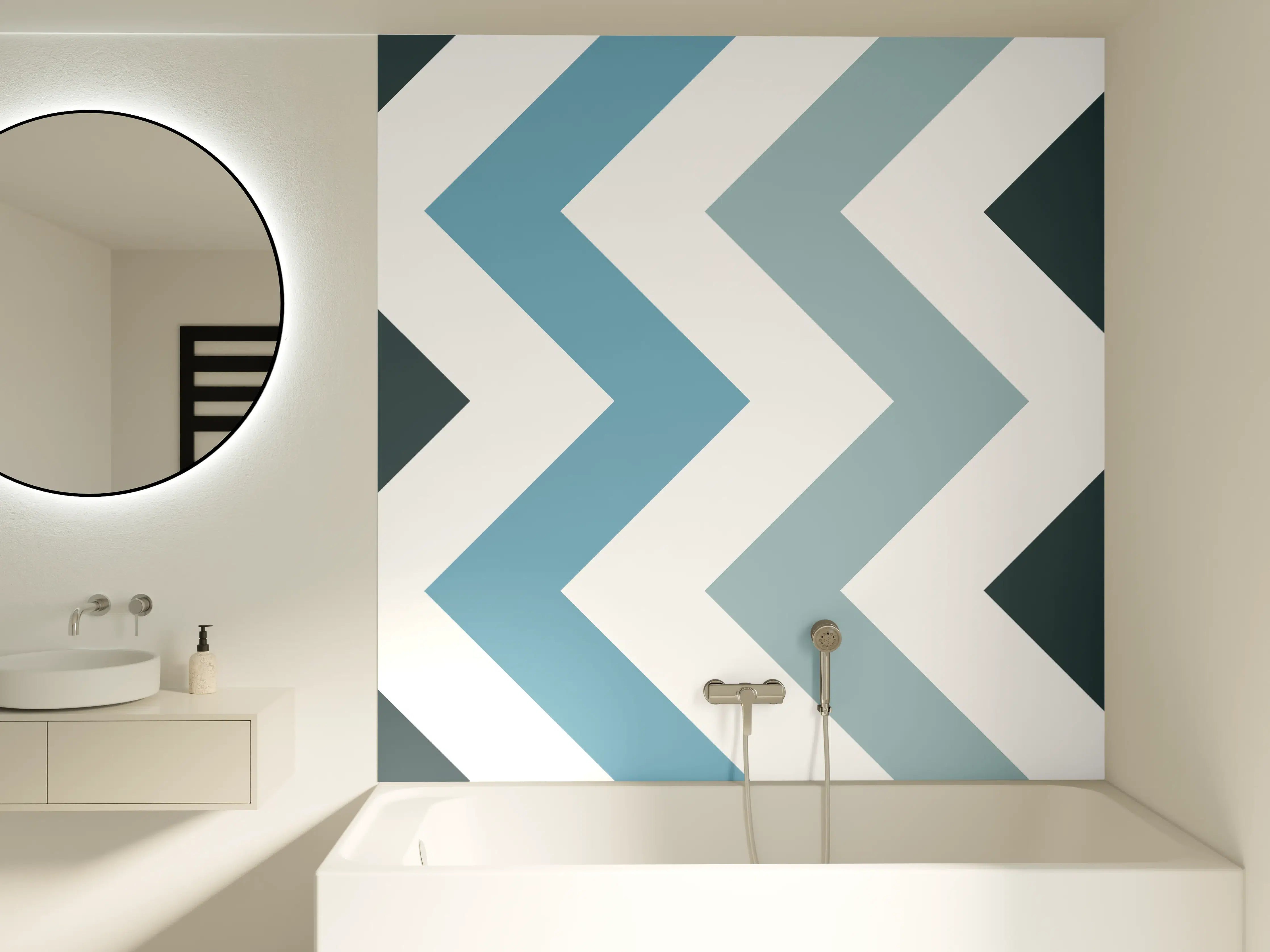 Badewannen-Rückwand - Grau-Weißes Zick-Zack-Design