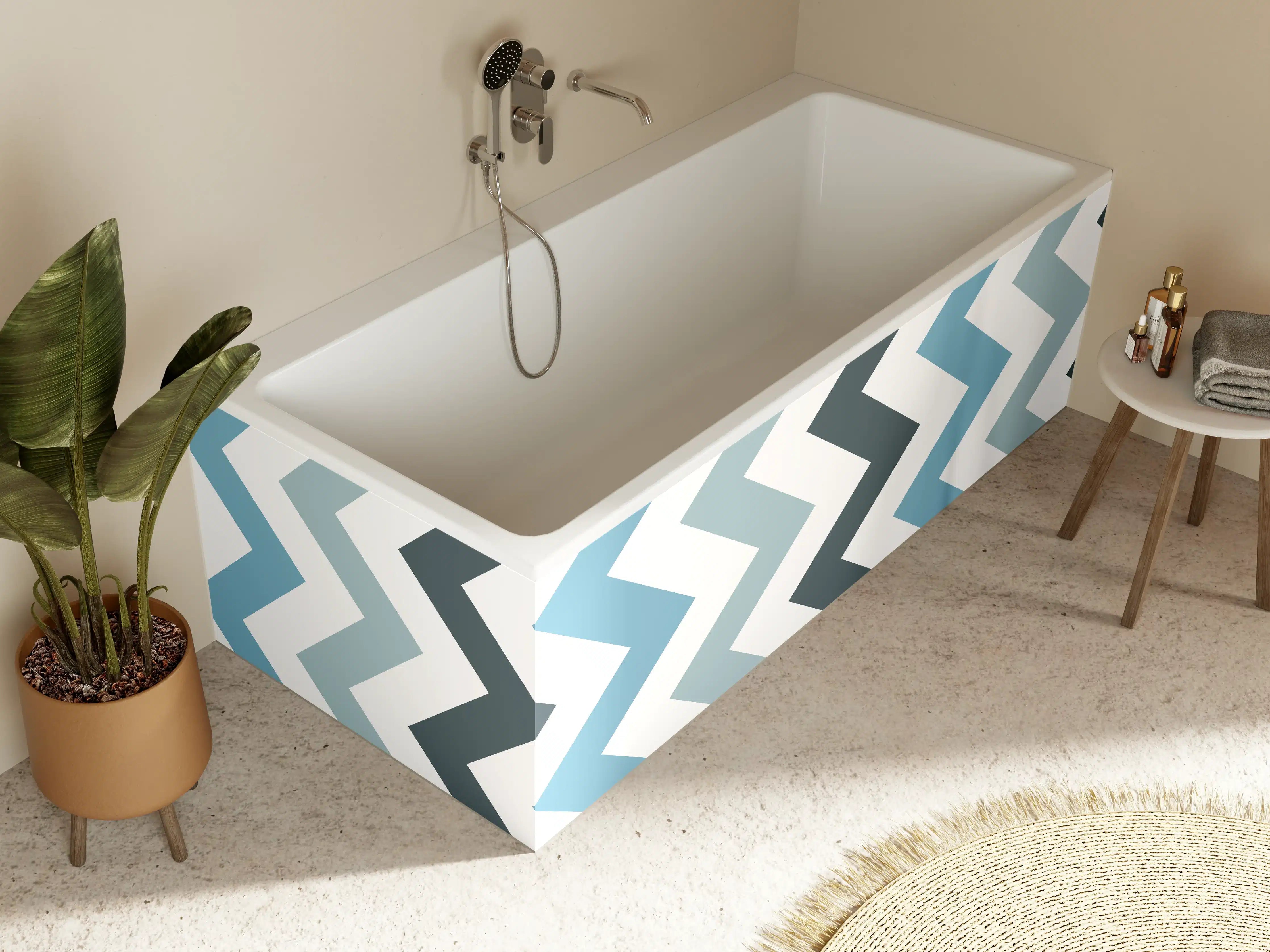 Badewannen-Rückwand - Grau-Weißes Zick-Zack-Design