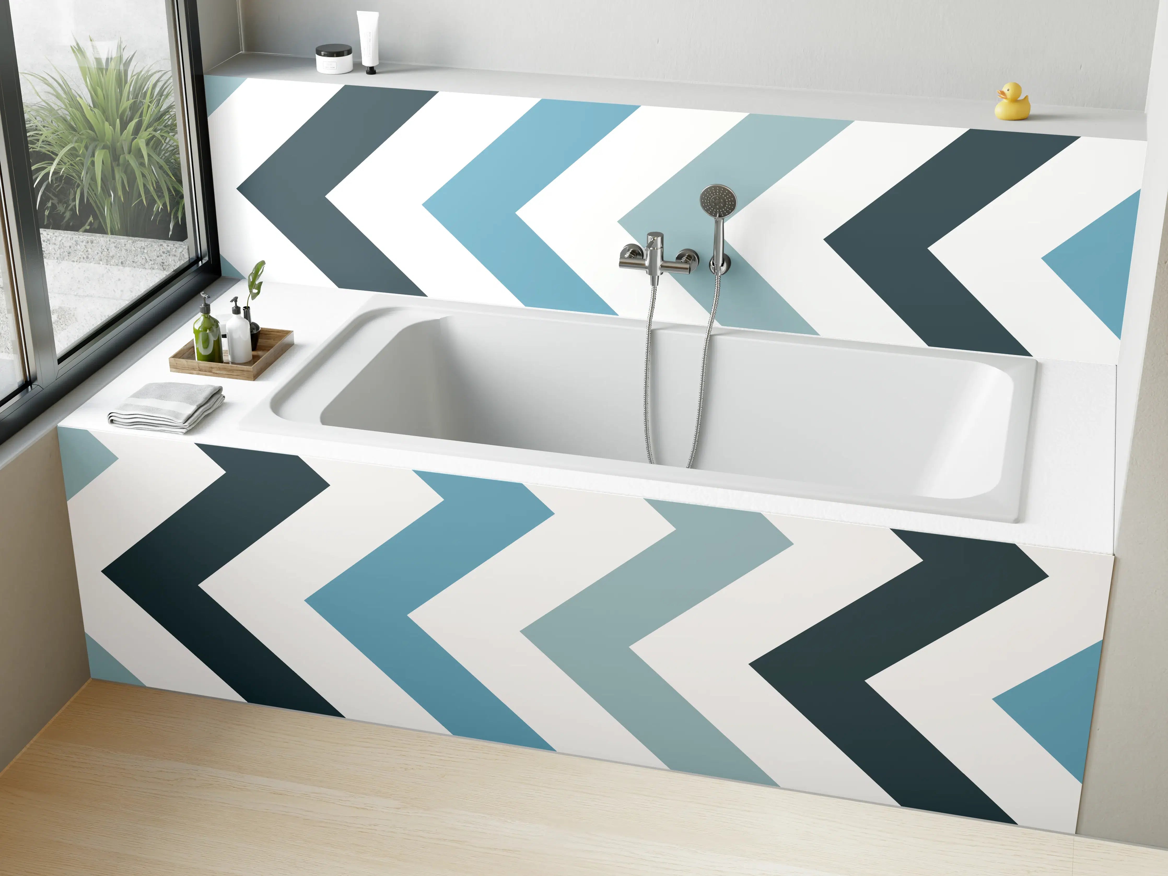 Badewannen-Rückwand - Grau-Weißes Zick-Zack-Design