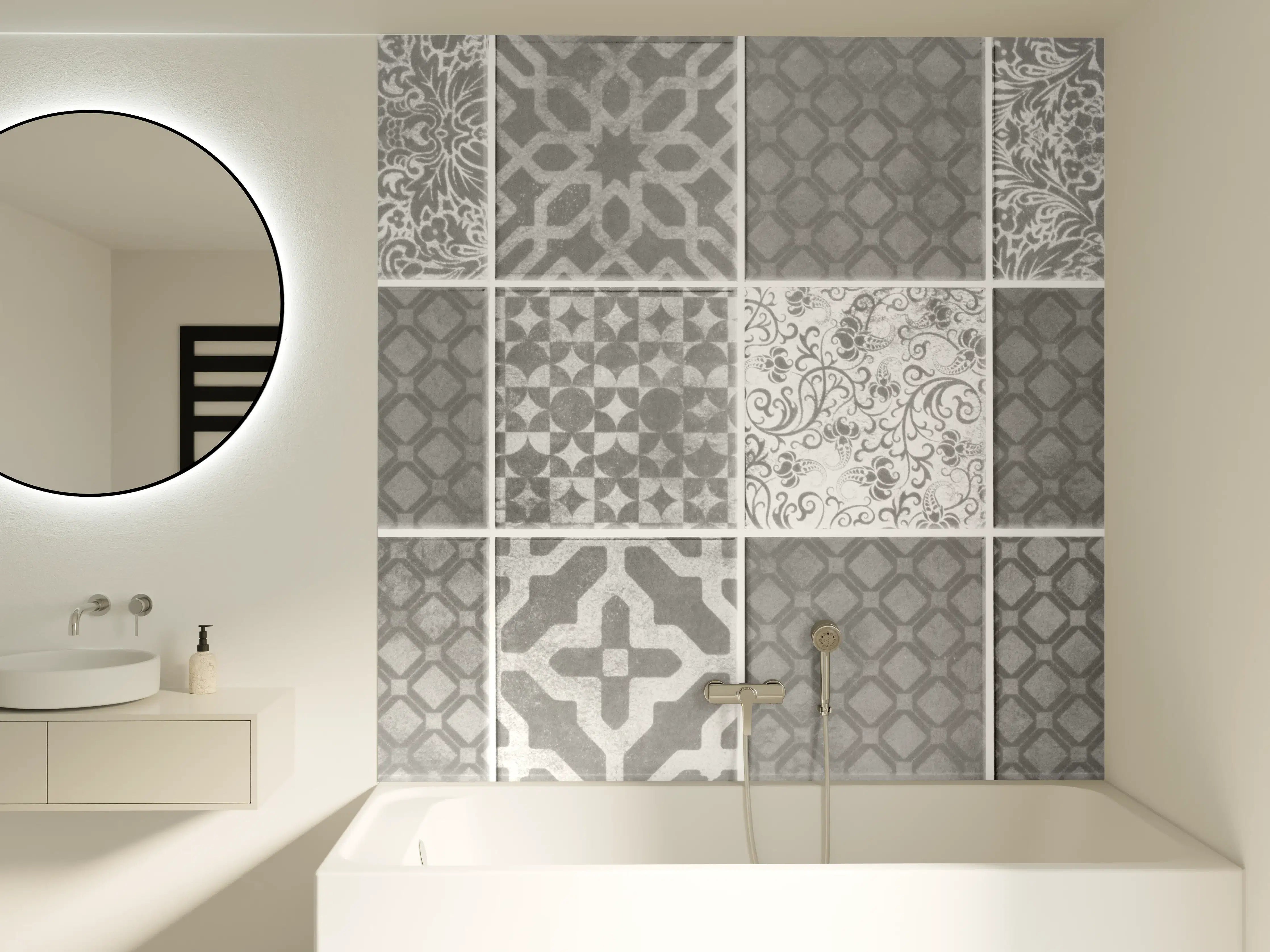 Badewannen-Rückwand - Grau weiße Vintage Mosaik Textur