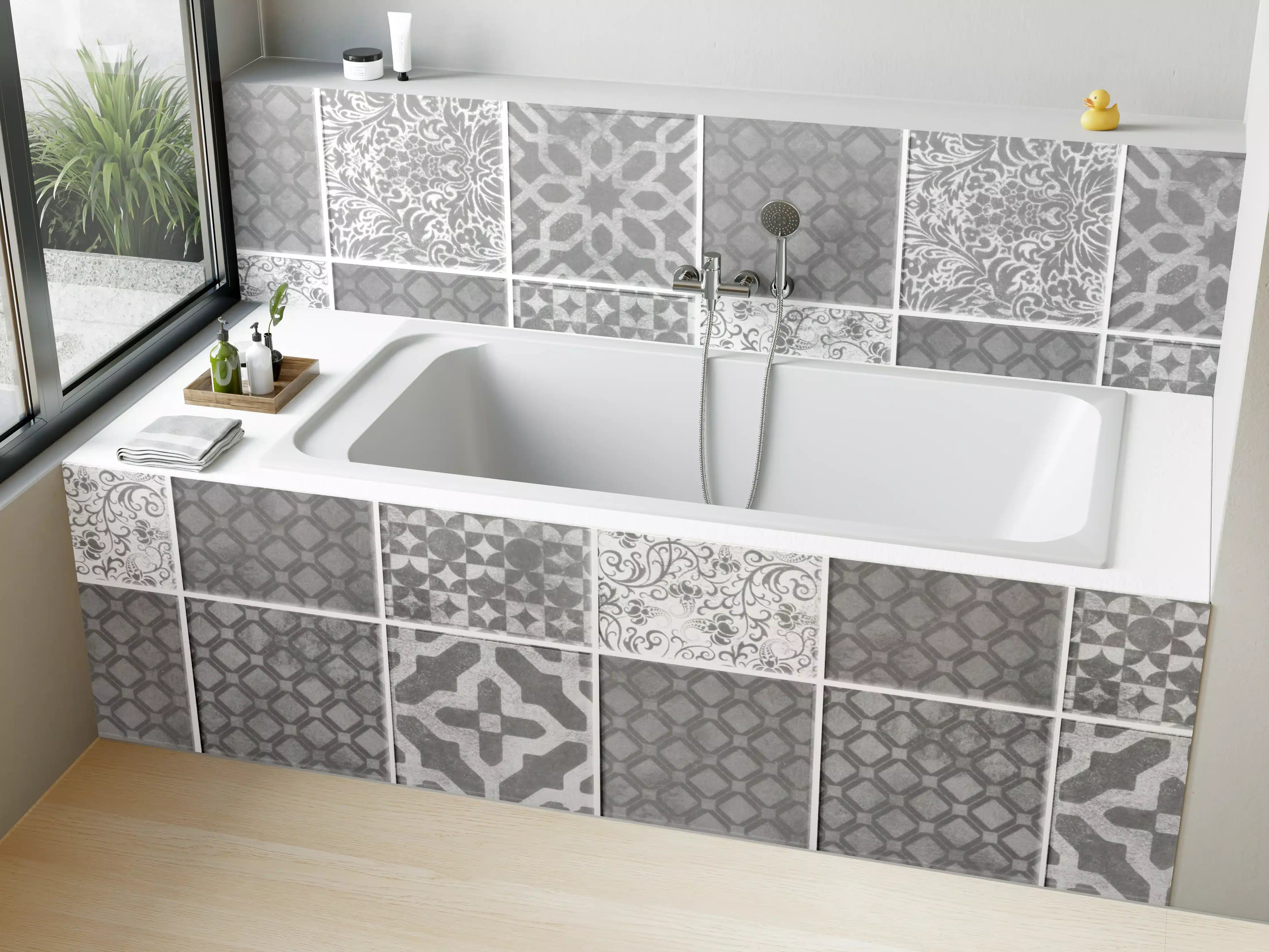 Badewannen-Rückwand - Grau weiße Vintage Mosaik Textur
