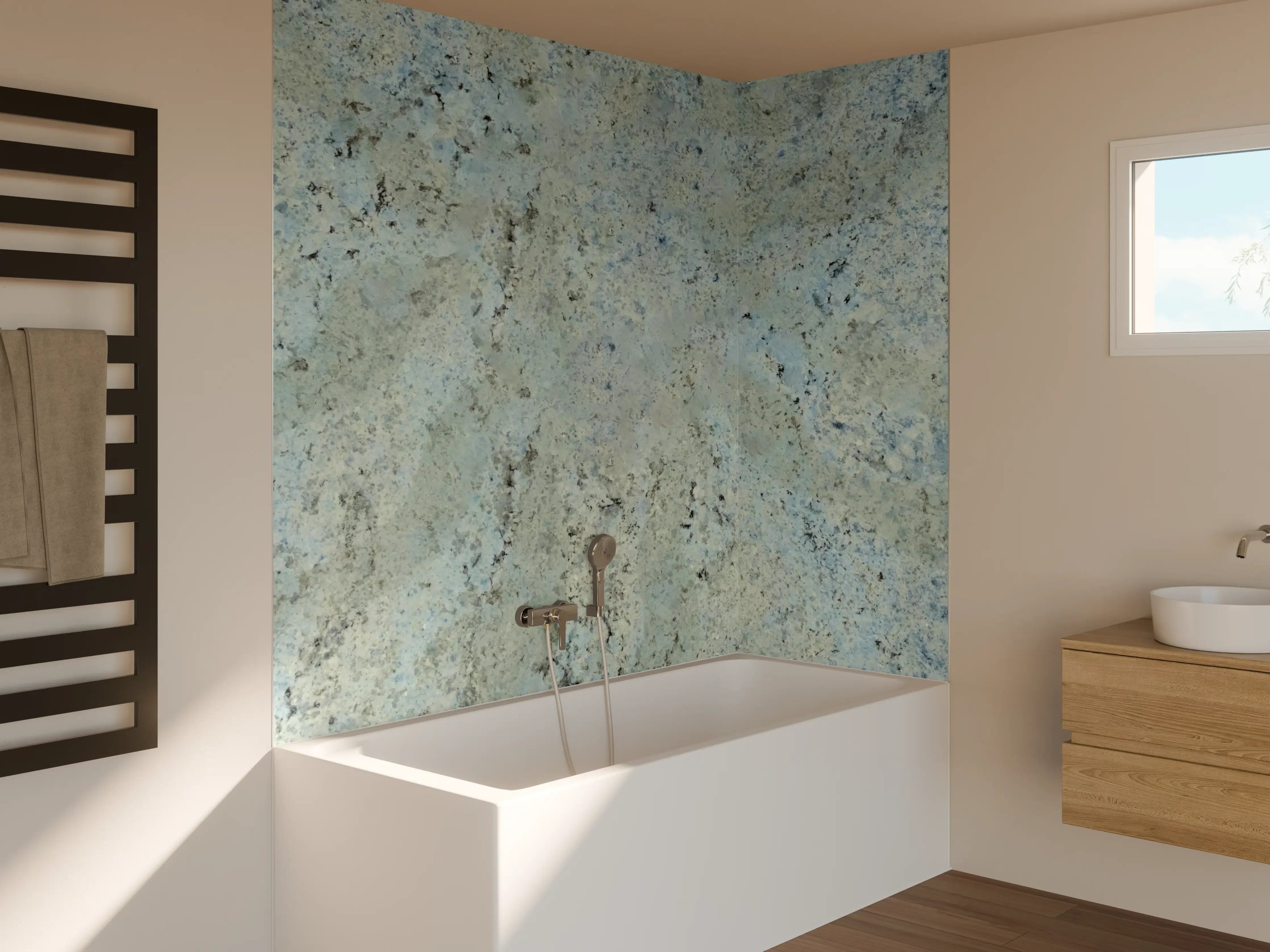 Badewannen-Rückwand - Graue Betonoptik mit feiner Struktur