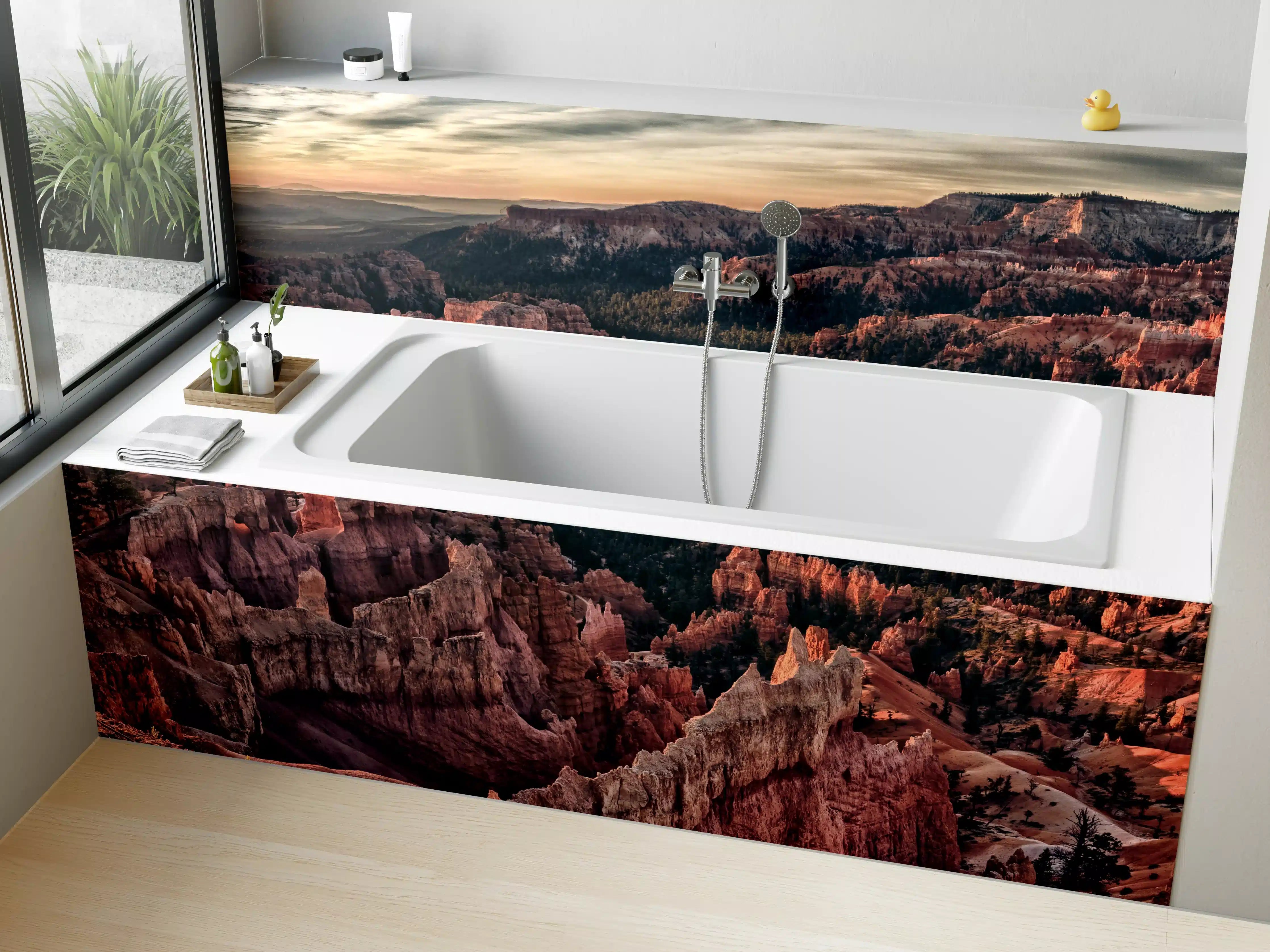 Badewannen-Rückwand - Graue Canyon-Reflexionen bei Dämmerlicht