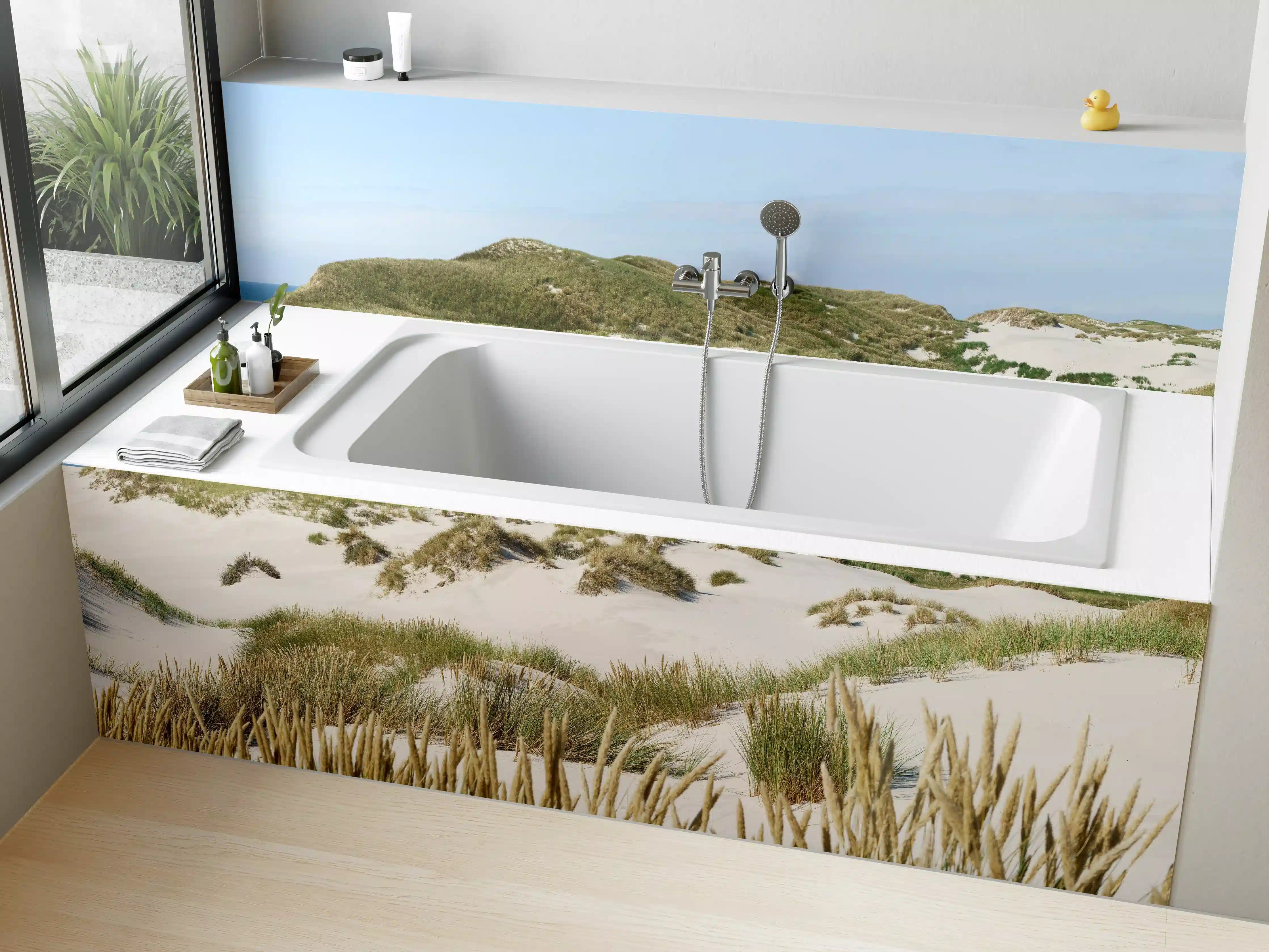Badewannen-Rückwand - Graue Dünen am weißen Strand