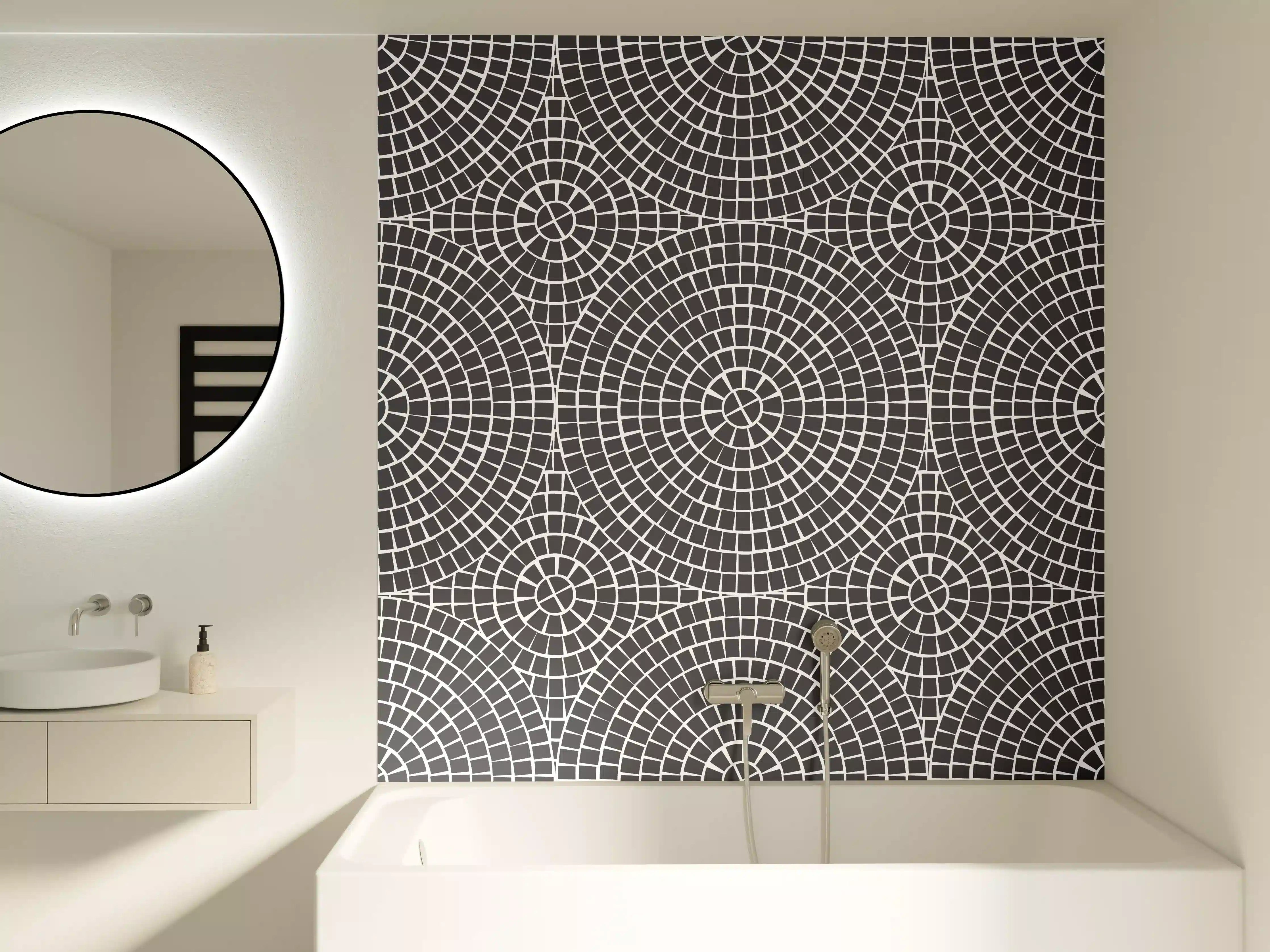 Badewannen-Rückwand - Graue Eleganz: Geometrische Musterwand